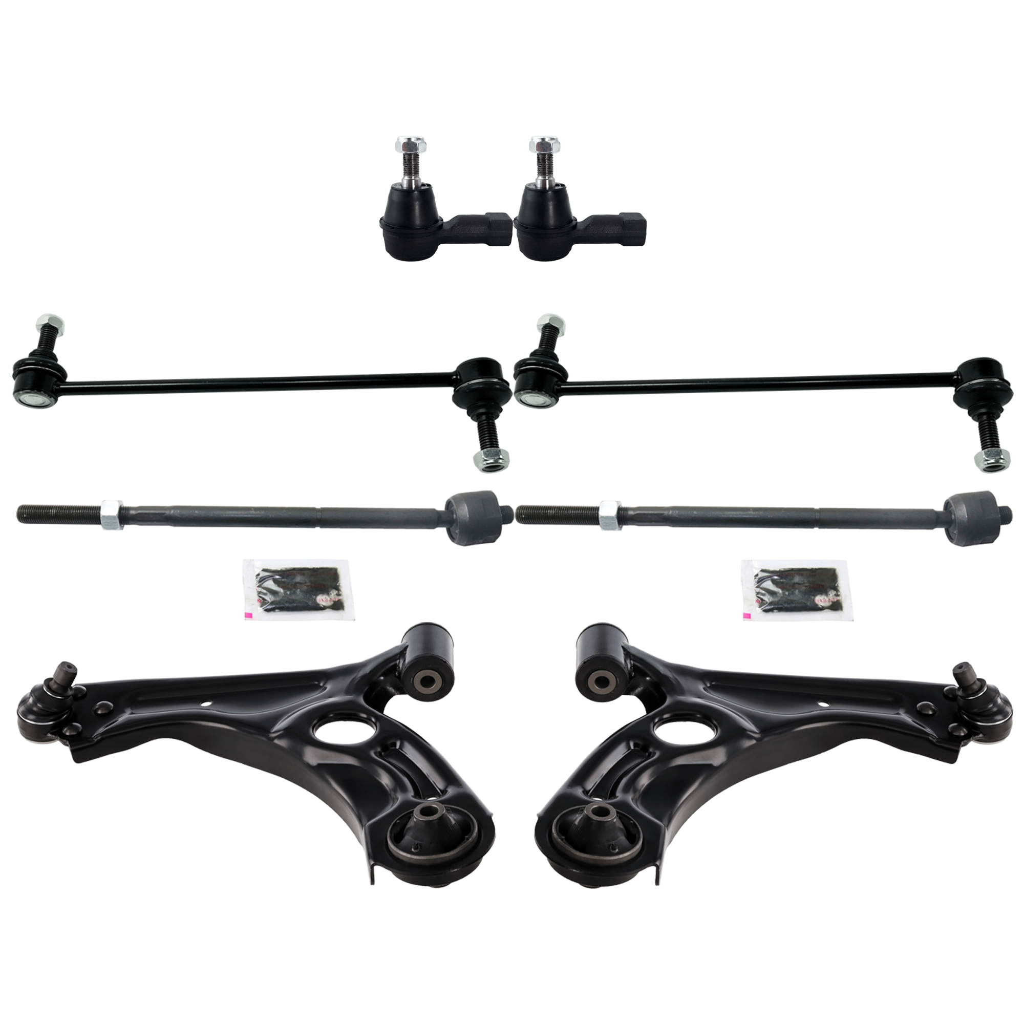 AM SONIC 12-19 FRONT CONTROL ARM RH AND LH Lower 8 pc Kit with Sway Bar Link Tie Rod End SKU KIT 060324 C74 OEM 95190869-95017035-95190870-950