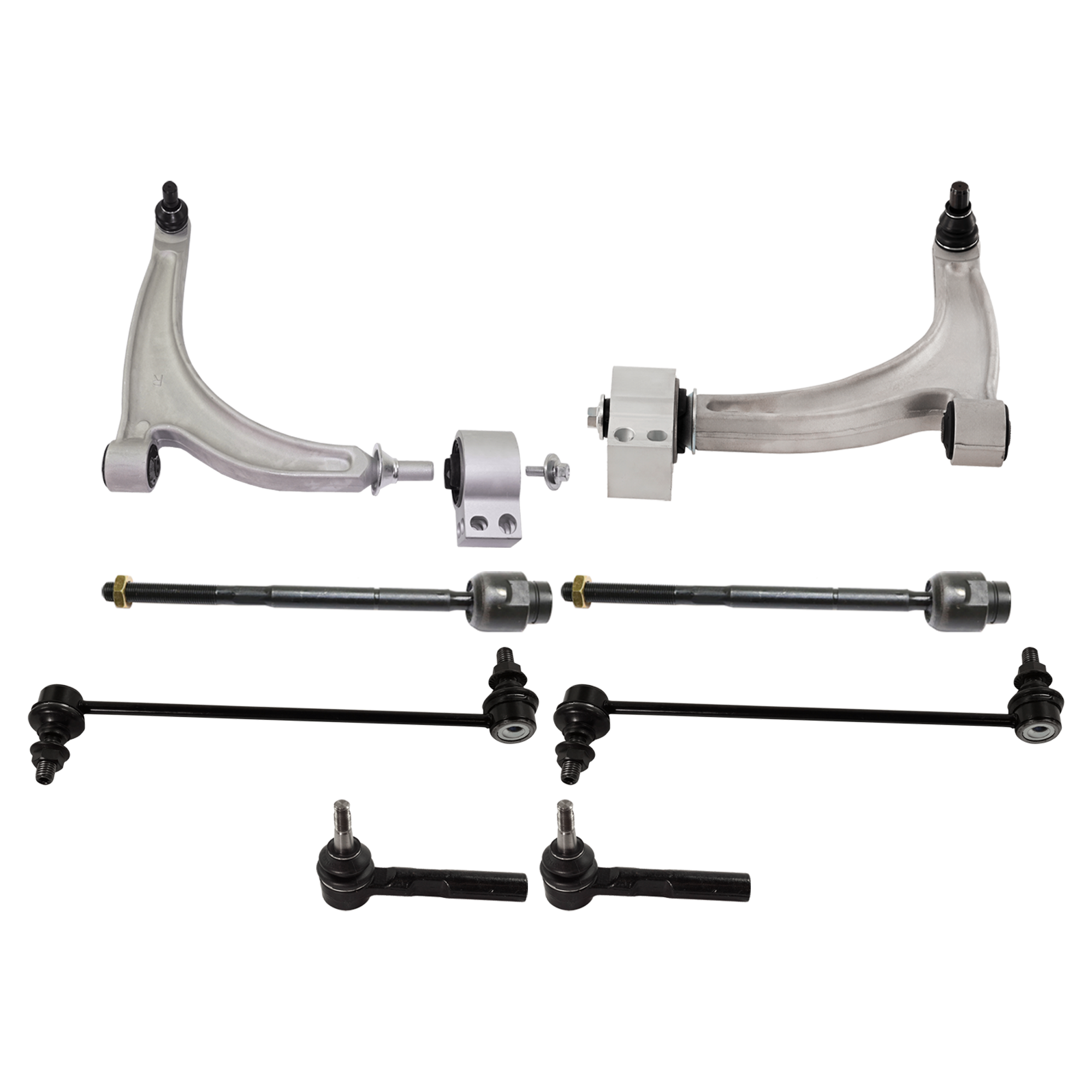 AM MALIBU 10-12 G6-10-10 FRONT CONTROL ARM RH AND LH Lower 8 pc Kit with Sway Bar Link Tie Rod End SKU KIT 060324 C87 OEM 22730775-22730776-13258050-132