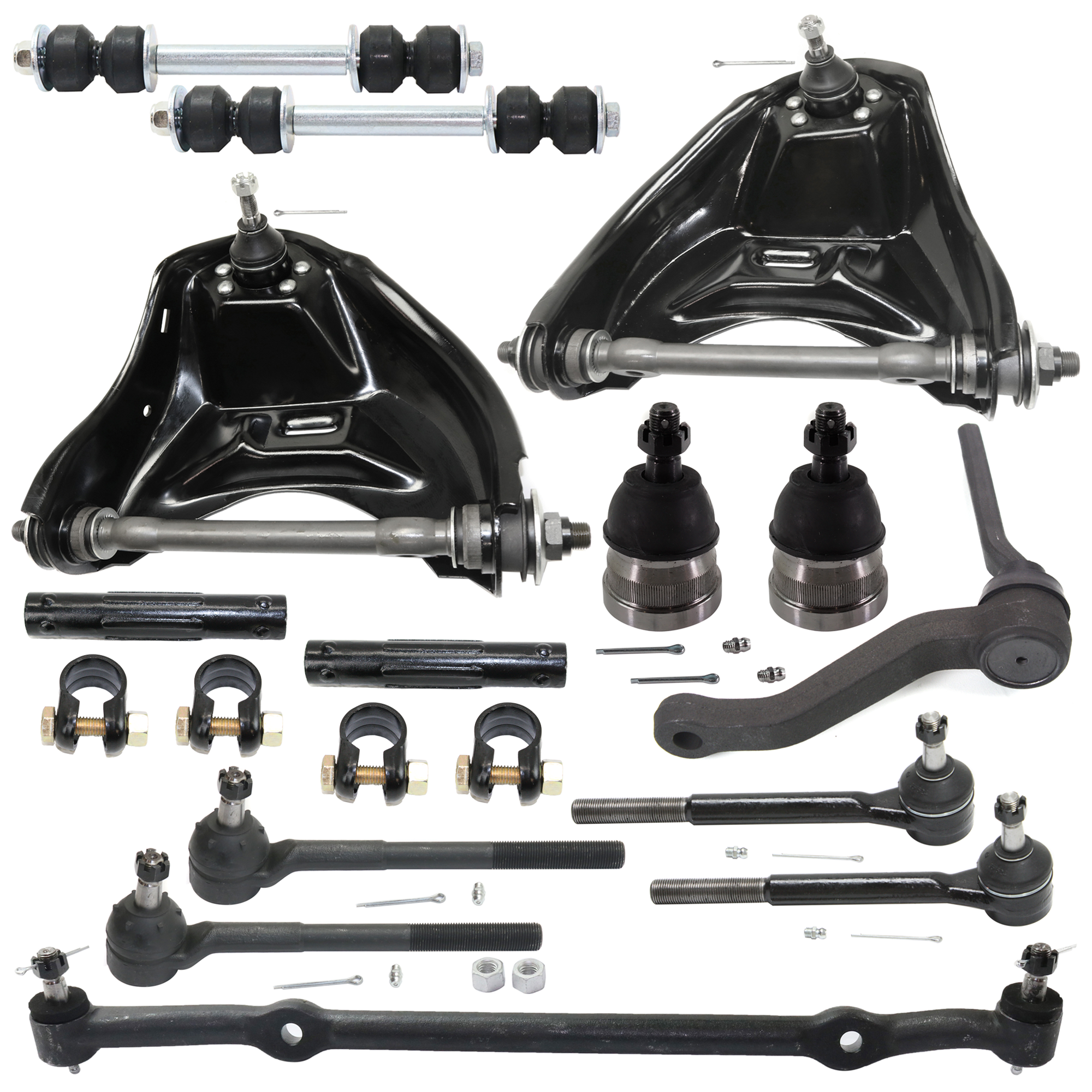 AM MONTE CARLO 78-88 REGAL 78-87 FRONT CONTROL ARM Driver and Passenger Side Upper 14 pc Kit with Ball Joint Center Link Idler Arm Sway Bar Link Tie Rod Adjusting Sleeve Tie Rod End SKU KIT 060324 C90 OEM 19133653-19133654-10277-282