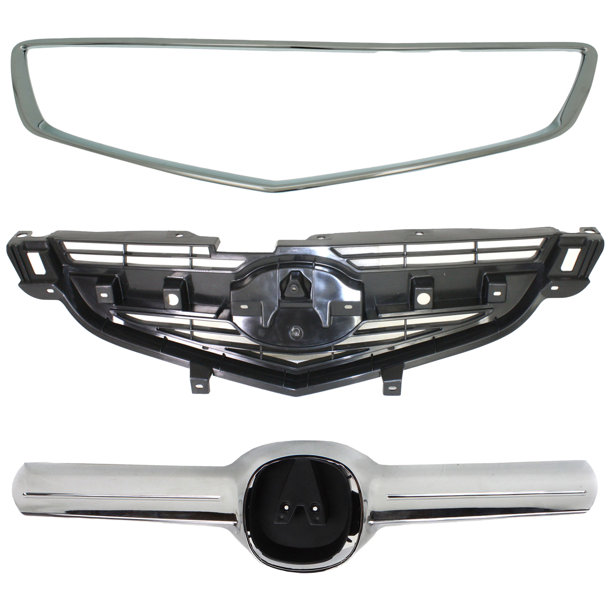 AM TL 04-06 GRILLE TRIM Lower 3 pc Kit Chrome with Grille Assembly SKU KIT 060424 C03 Partslink AC1203100 AC1210107 AC1200109 OEM 75125SEPA00-75705SEPA00-71120S