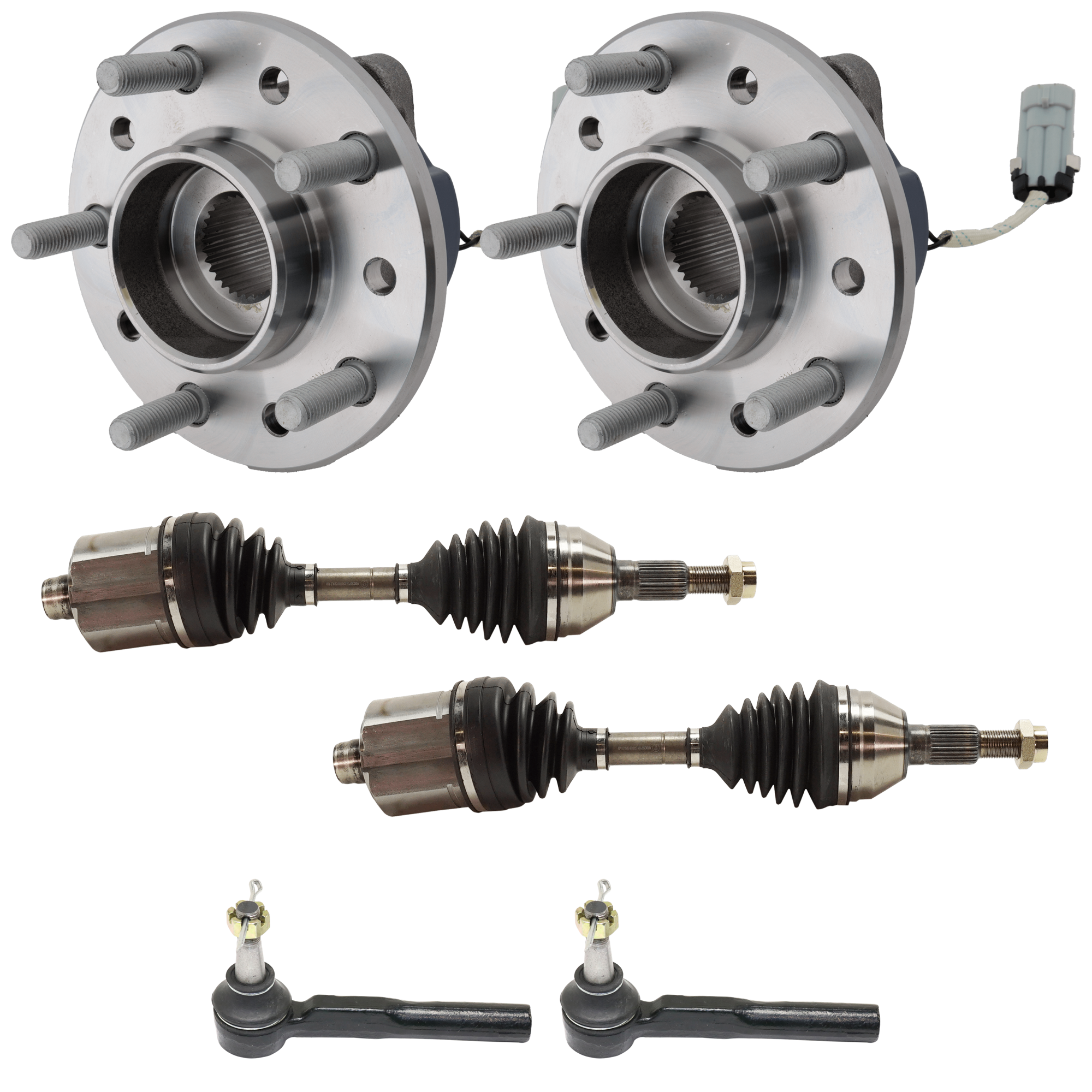 AM MALIBU 97-03 GRAND AM 99-05 FRONT AXLE ASSEMBLY RH AND LH 6 pc kit with Tie Rod End and Wheel Hub SKU KIT 060424 C104 OEM 382043-2693043-2693396-4011705