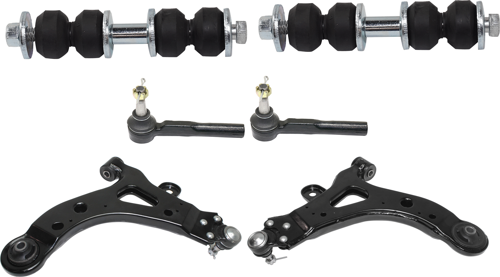 AM RENDEZVOUS 02-07 AZTEK 01-05 FRONT CONTROL ARM RH AND LH Lower 6 pc kit with Sway Bar Link and Tie Rod End SKU KIT 060424 C105 OEM 10318097-10318098-2652257-5451