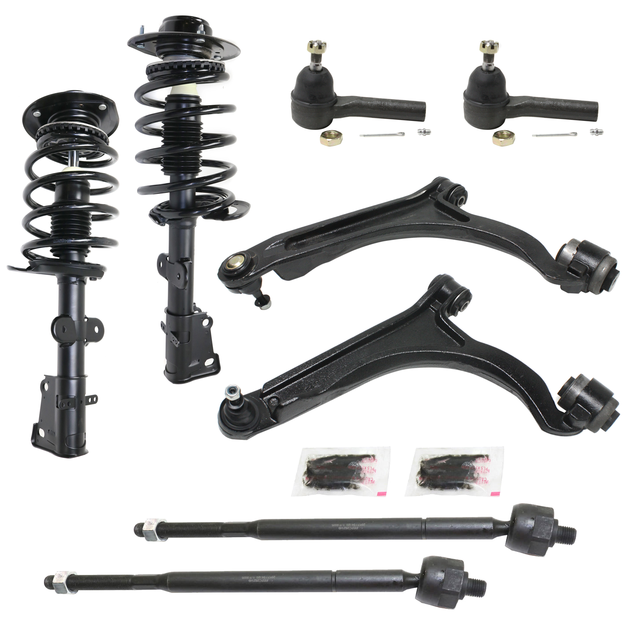 AM PACIFICA 04-08 FRONT FULLY LOADED STRUTS RH AND LH Inner and Outer 8 pc kit Gas Charged Twin tube with Control Arm and Tie Rod End SKU KIT 060424 C112 OEM 4725865AA 4725865AB 4725865AD