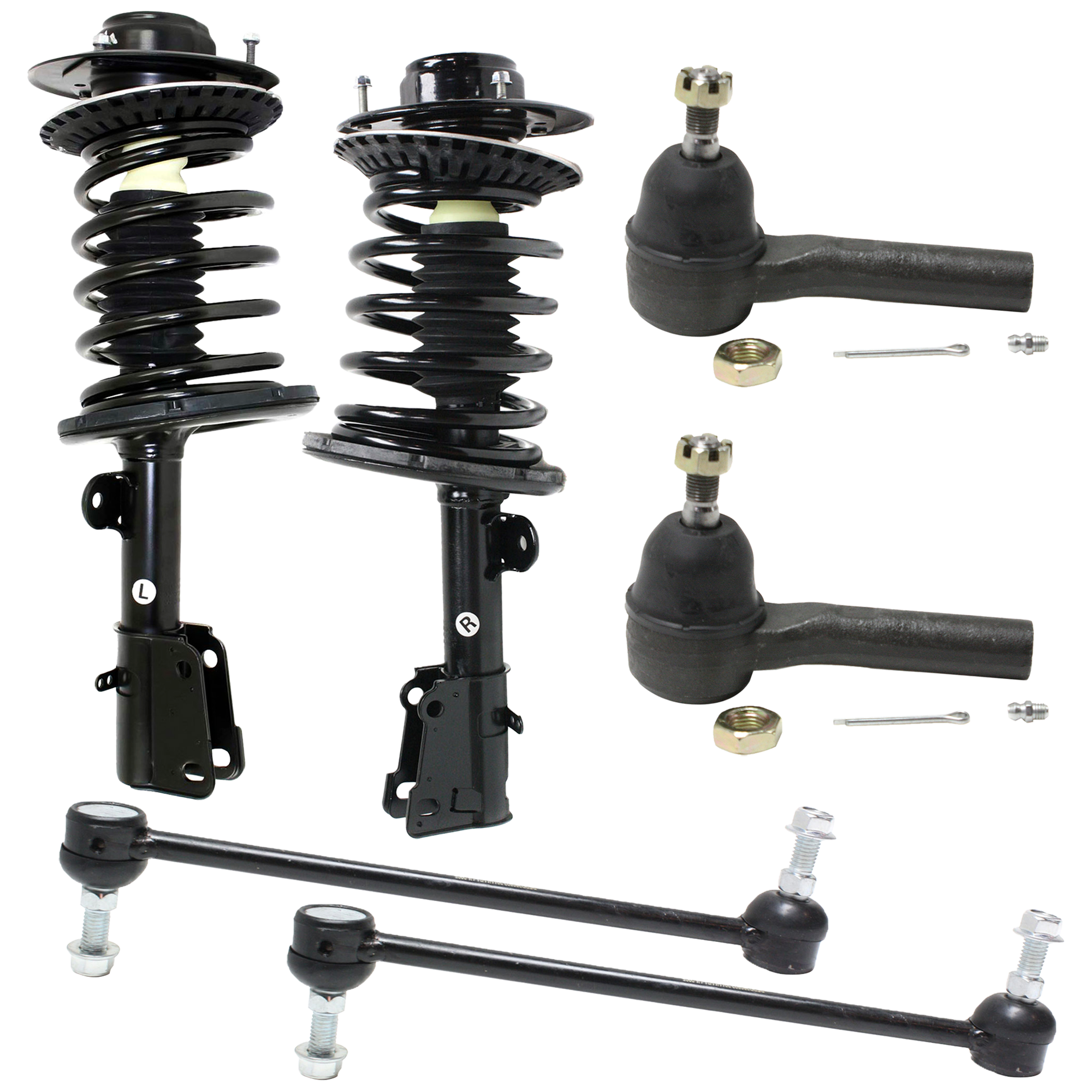 AM TOWN COUNTRY CARAVAN 05-07 FRONT FULLY LOADED STRUTS RH AND LH 6 pc kit Gas Charged Twin tube with Sway Bar Link and Tie Rod End SKU KIT 060424 C116 OEM 5066336AA 5066337AA 18189-6870