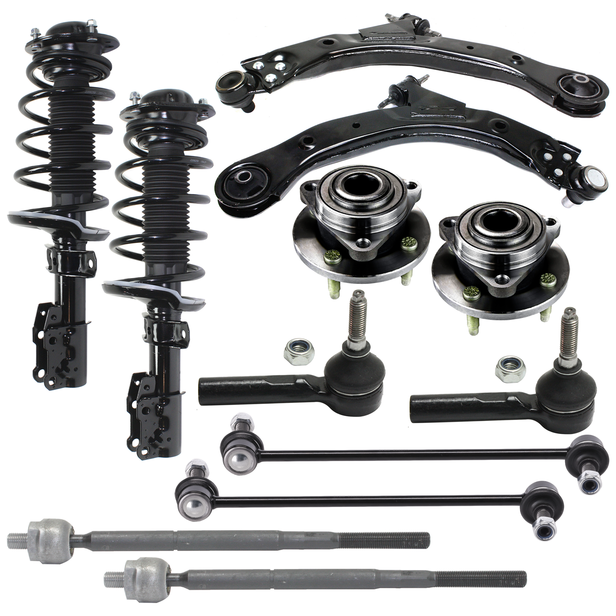 AM COBALT 05-10 G5-07-09 FRONT FULLY LOADED STRUTS RH AND LH 12 pc kit Gas Charged Twin tube with Control Arm Sway Bar Link Tie Rod End Wheel Hub and Tie Rod Adjusting Sleeve SKU KIT 060424 C125 OEM 10368516-88964331-19181044-191