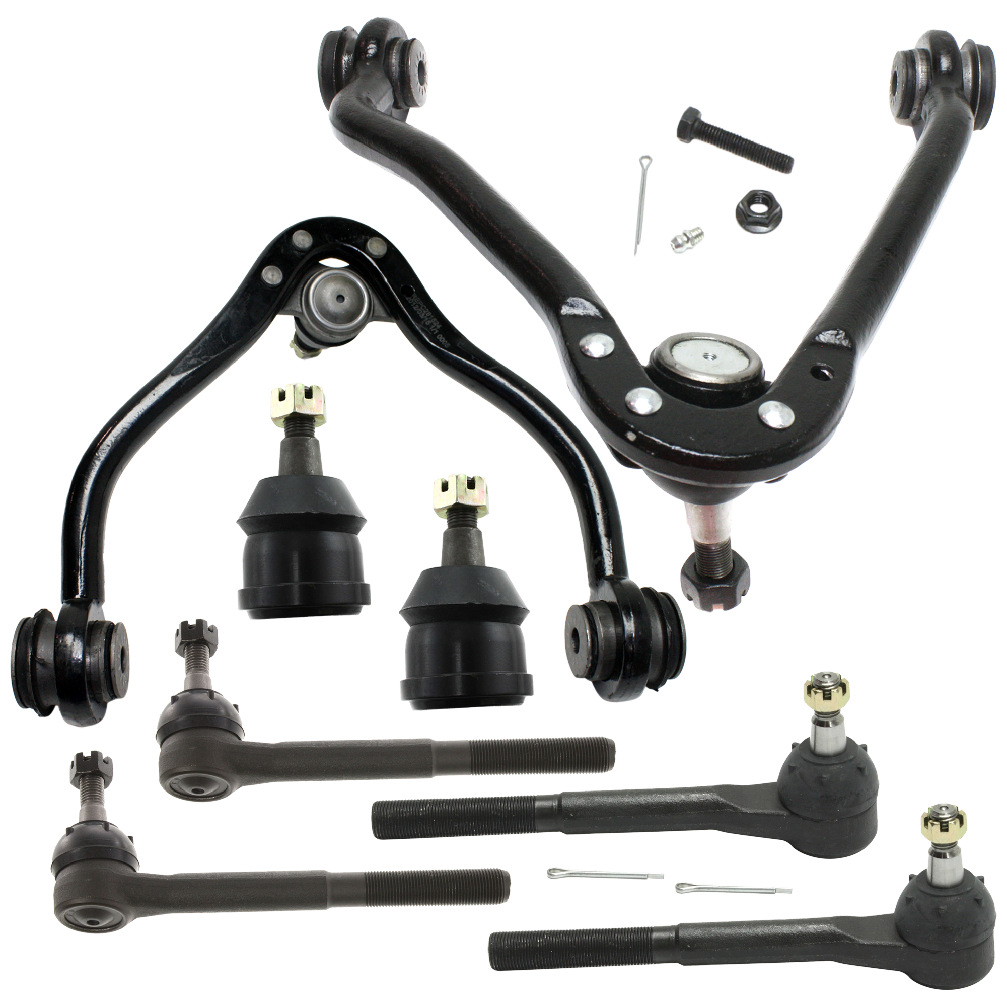 AM C FULL SIZE PICKUP 88-00 FRONT CONTROL ARM RH AND LH Upper 8 pc kit w Ball Joint and Tie Rod End SKU KIT 060424 C129 OEM 12543997-12543998-104101-26013