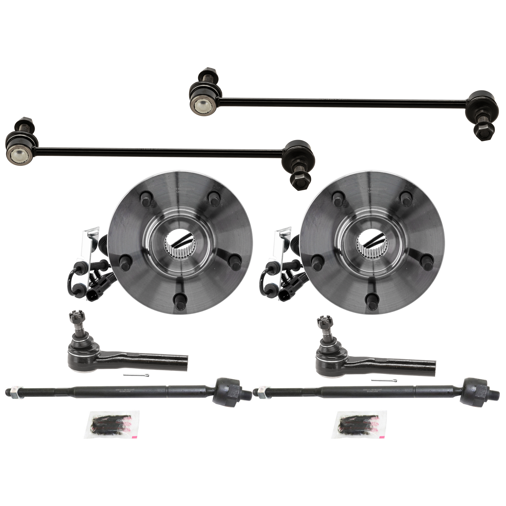 AM TOWN COUNTRY GRAND CARAVAN 08-10 FRONT WHEEL HUB RH AND LH 8 pc kit w Sway Bar Link and Tie Rod End SKU KIT 060424 C151 OEM 5154214AA 18189-687000-2652212