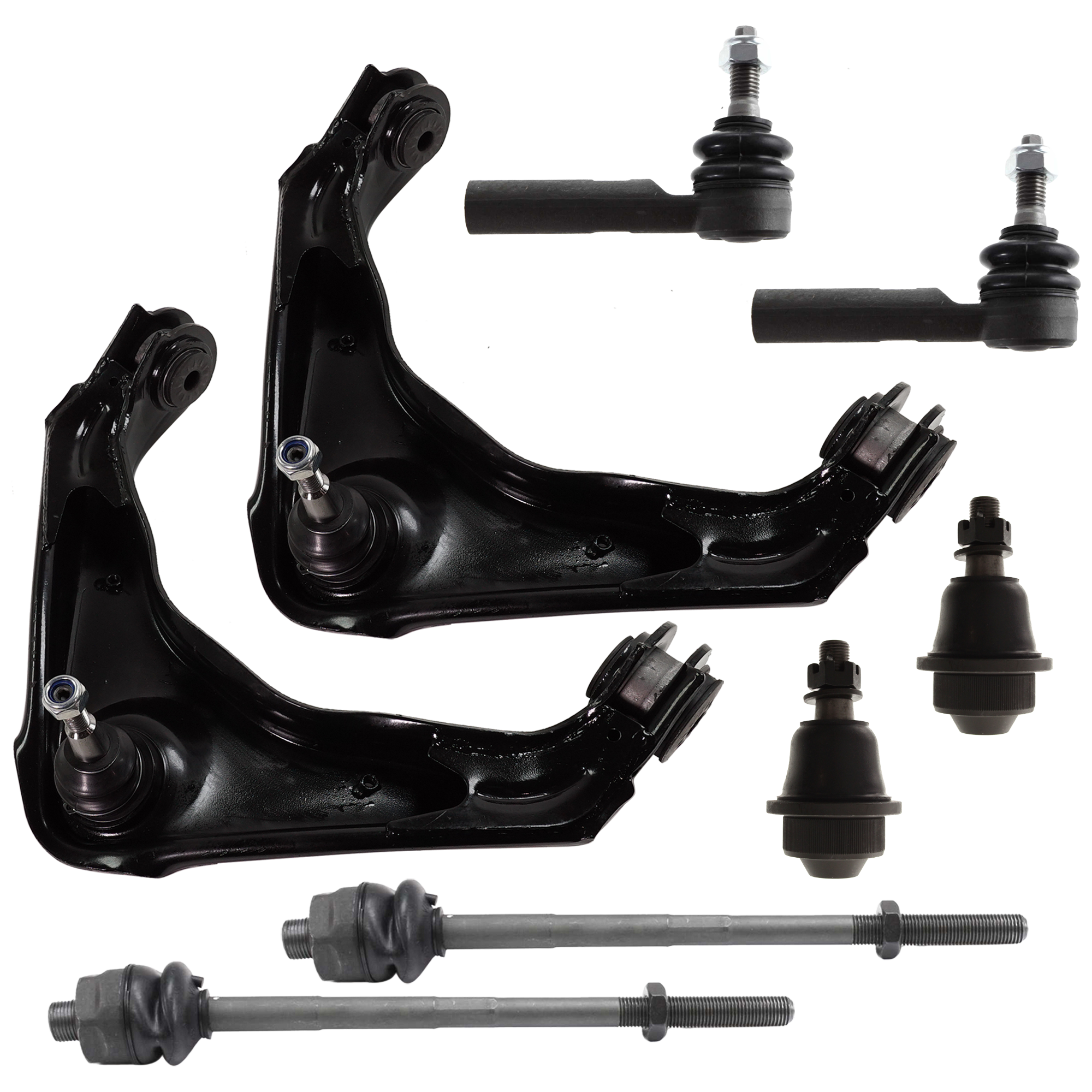 AM SILVERADO 2500 HD SUBURBAN 2500-01-10 FRONT CONTROL ARM RH AND LH Upper 8 pc kit with Ball Joint and Tie Rod End SKU KIT 060424 C156 OEM 15049881-15110013-15224737