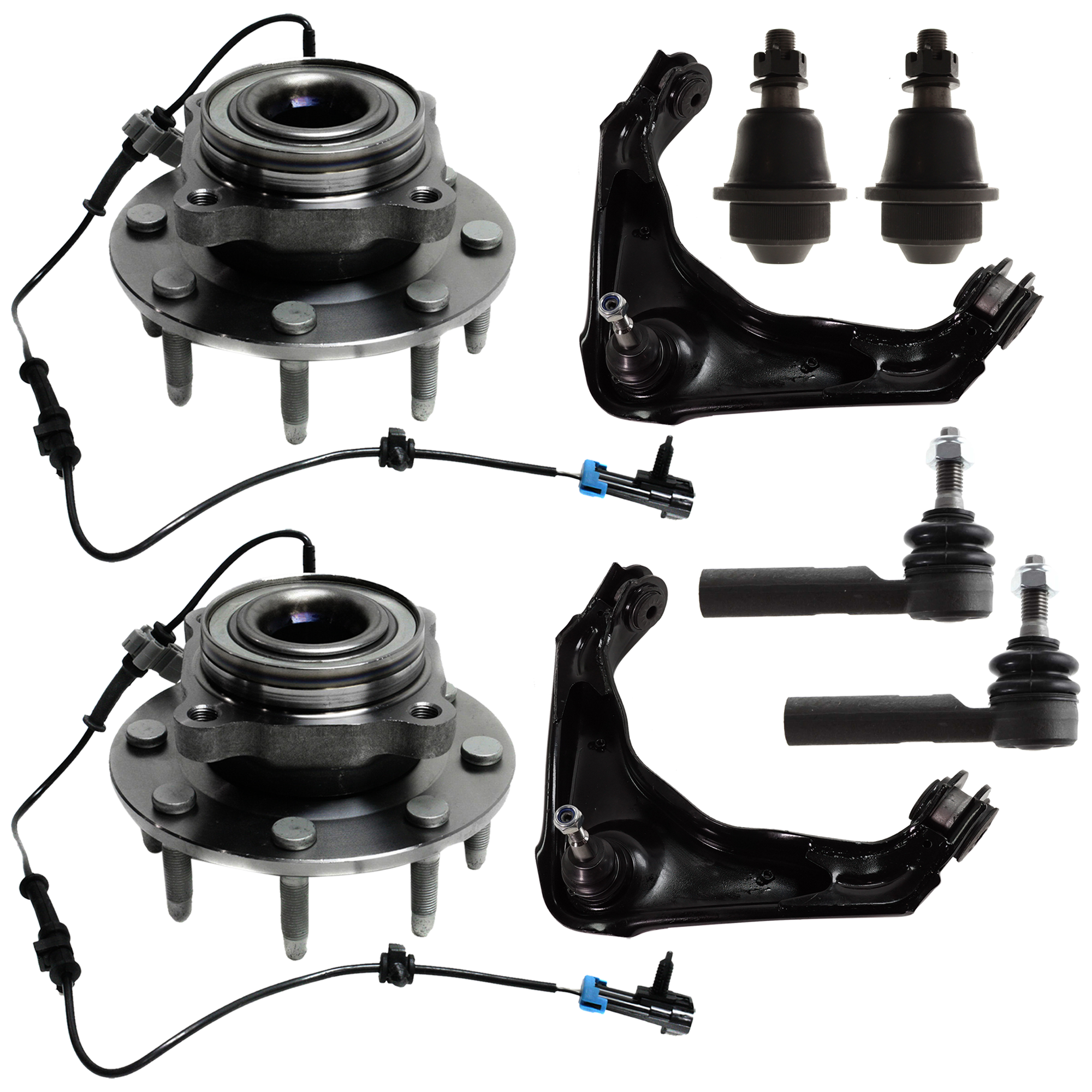AM SILVERADO 2500 HD SILVERADO 3500 HD 07-10 FRONT WHEEL HUB RH AND LH 8 pc kit 8 Studs with Ball Joint Control Arm and Tie Rod End SKU KIT 060424 C157 OEM 20980075-114327-2601529-260165