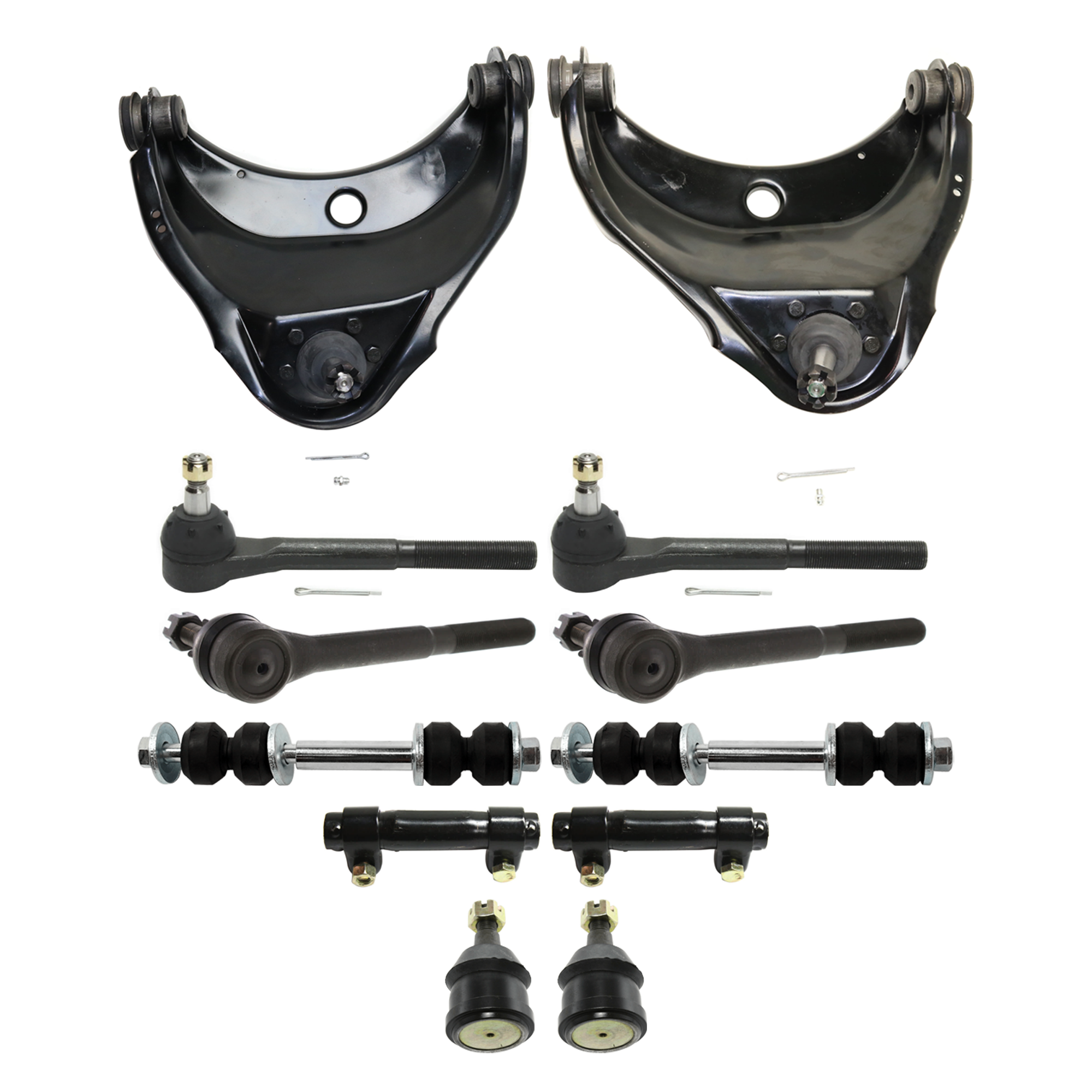 AM C FULL SIZE PICKUP 88-00 FRONT CONTROL ARM RH AND LH Upper 12 pc kit w Ball Joint Sway Bar Link Tie Rod End and Tie Rod Adjusting Sleeve SKU KIT 060424 C182 OEM 12361035-12361036-104101-26