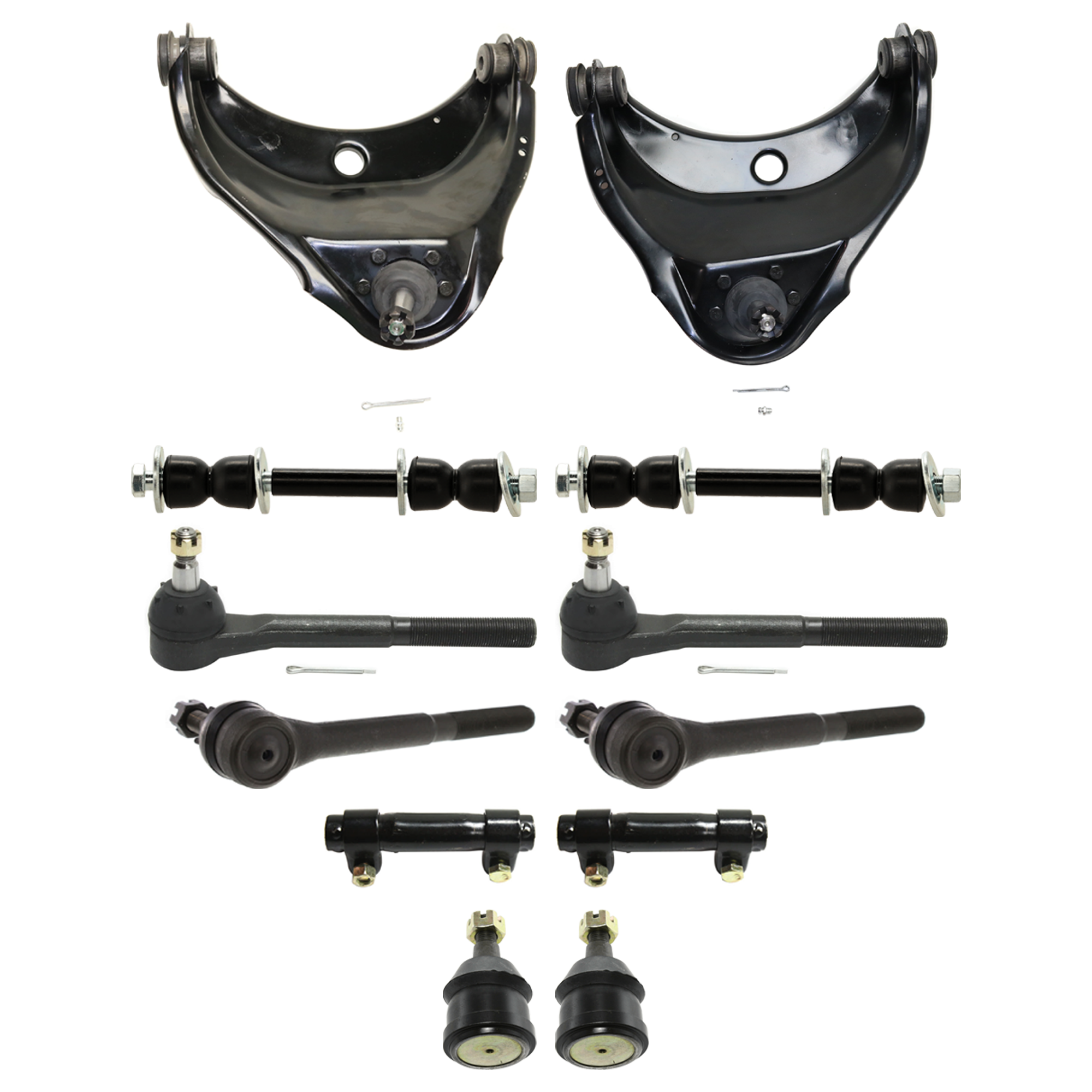 AM C FULL SIZE PICKUP 88-00 FRONT CONTROL ARM RH AND LH Upper 12 pc kit w Ball Joint Sway Bar Link Tie Rod End and Tie Rod Adjusting Sleeve SKU KIT 060424 C183 OEM 12361035-12361036-104101-26