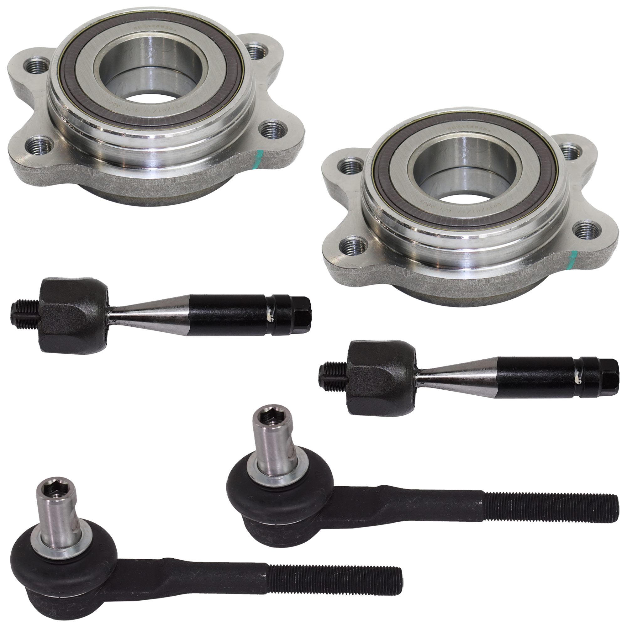 AM A6-06-11 A6 QUATTRO 05-11 FRONT AND REAR WHEEL BEARING RH AND LH 6 pc kit w Tie Rod End SKU KIT 060424 C27 OEM 29844-29897-514203-514205-5142