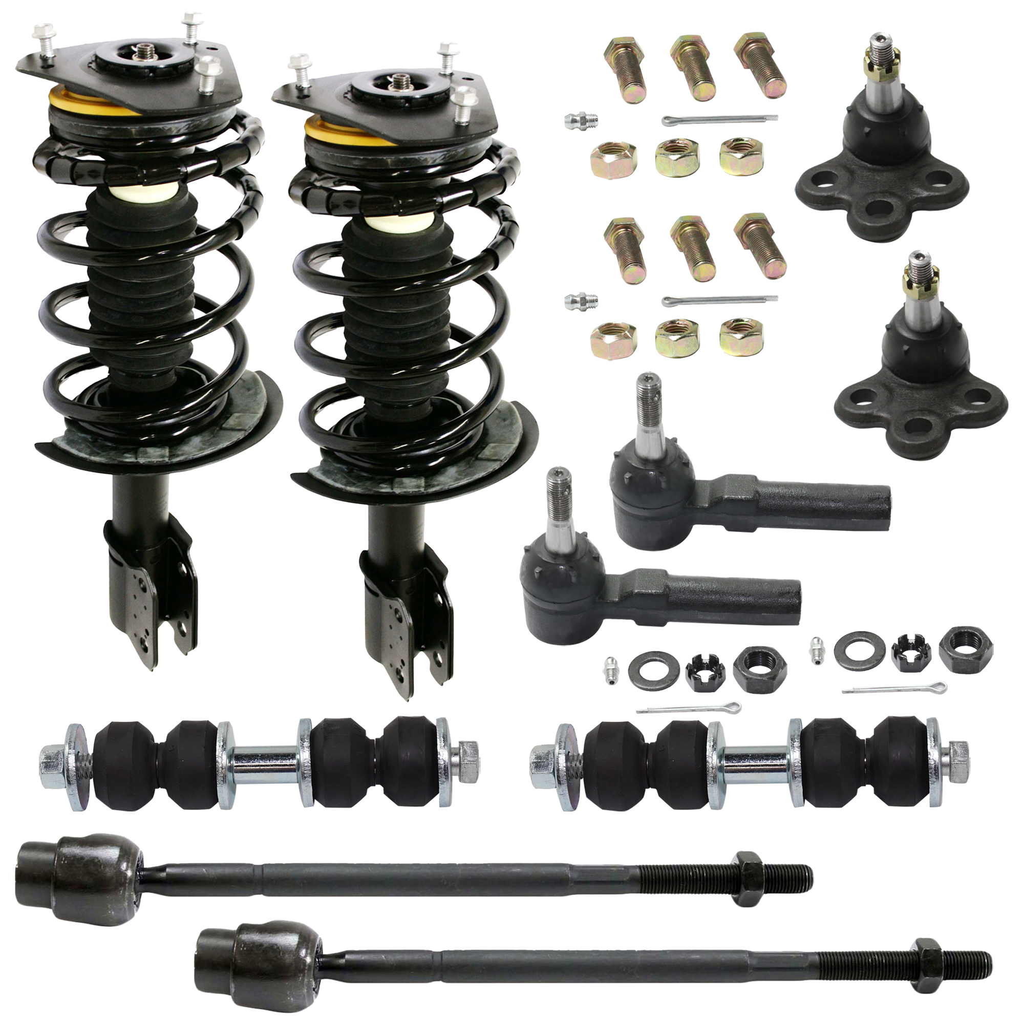 AM CENTURY 97-05 REGAL 97-04 FRONT FULLY LOADED STRUTS RH AND LH 10 pc kit Gas Charged Twin tube w Ball Joint Sway Bar Link and Tie Rod End SKU KIT 060424 C35 OEM 22064733-22064734-104257-28