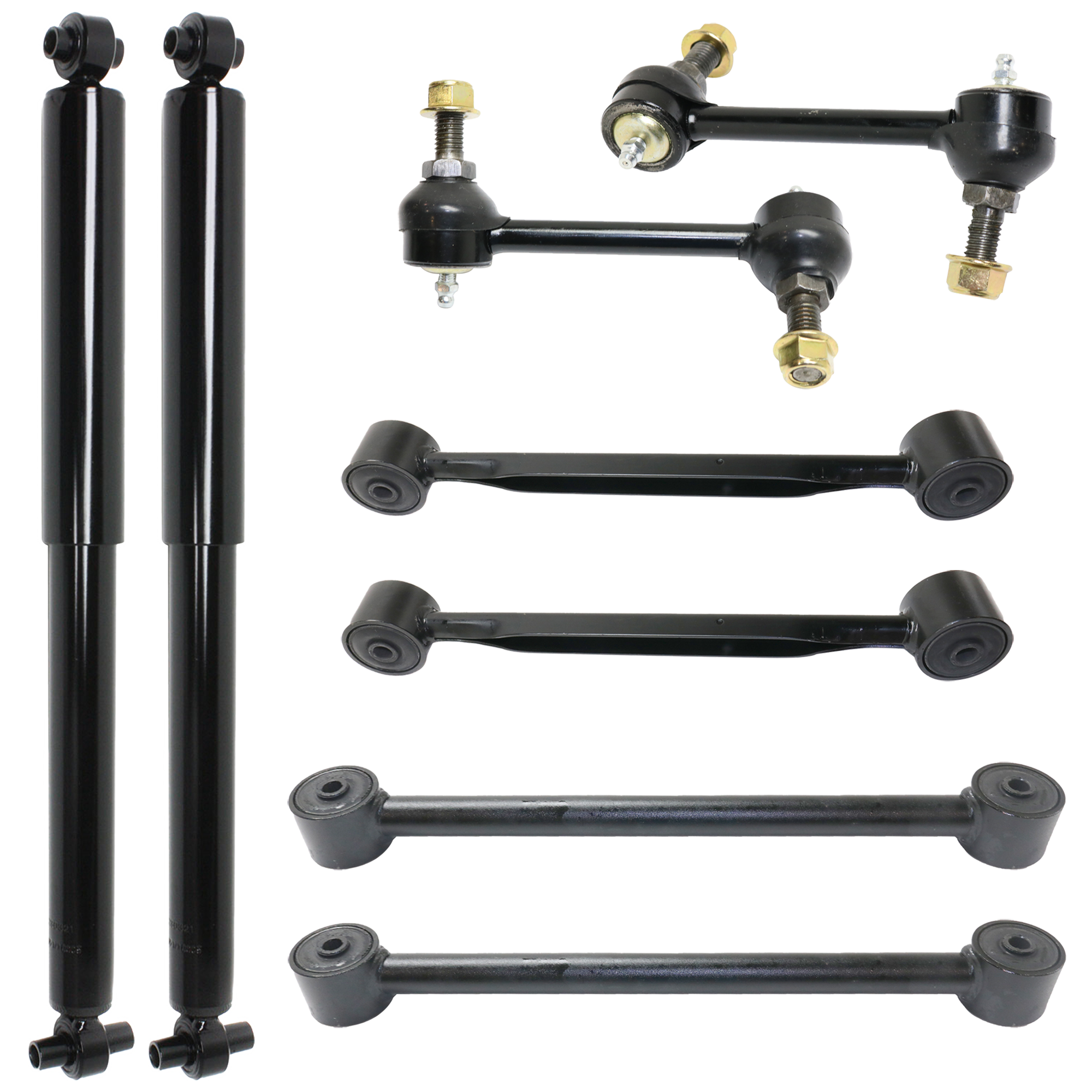 AM TRAILBLAZER ENVOY 02-09 REAR CONTROL ARM RH AND LH Upper and Lower 8 pc kit w o Ball Joint w Shock Absorber and Strut Assembly and Sway Bar Link SKU KIT 060424 C49 OEM 150-698-401-509-815-000-000-000-000