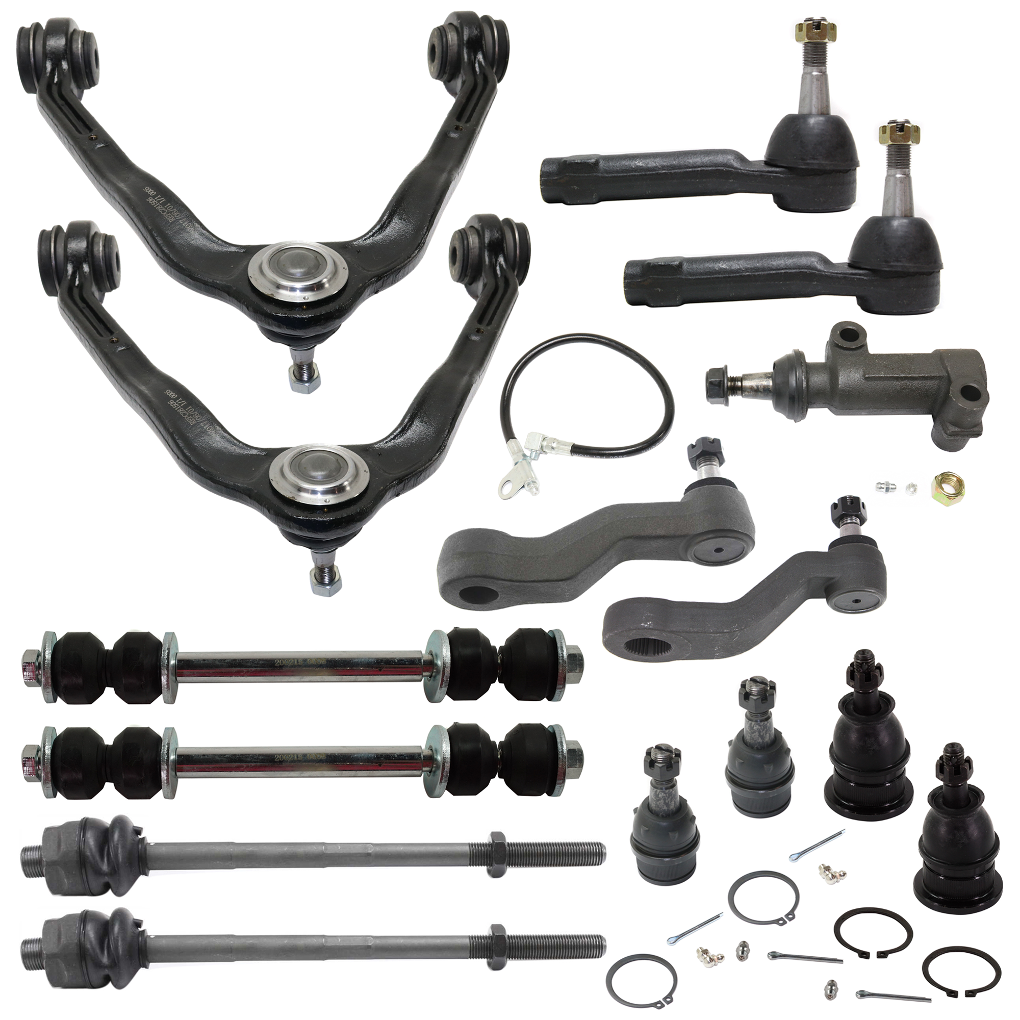 AM SILVERADO 1500 SIERRA 1500-99-06 FRONT CONTROL ARM RH AND LH Upper 15 pc kit w Ball Joint Idler Arm Idler Arm Bracket Pitman Arm Sway Bar Link and Tie Rod End SKU KIT 060424 C59 OEM 12475485-15047200-15864153