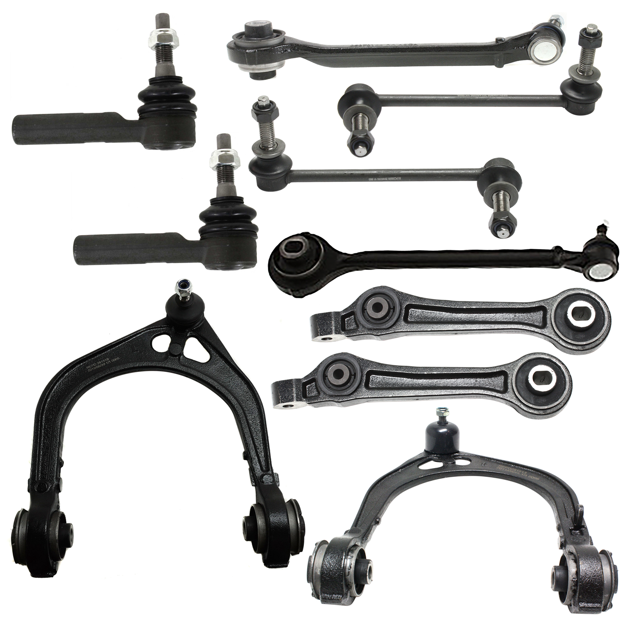 AM CHRYSLER 300-05-10 FRONT CONTROL ARM RH AND LH Upper and Lower Forward and Rearward 10 pc kit with Ball Joint Sway Bar Link and Tie Rod End SKU KIT 060424 C65 OEM 4782561AE 68002123AC 4782612