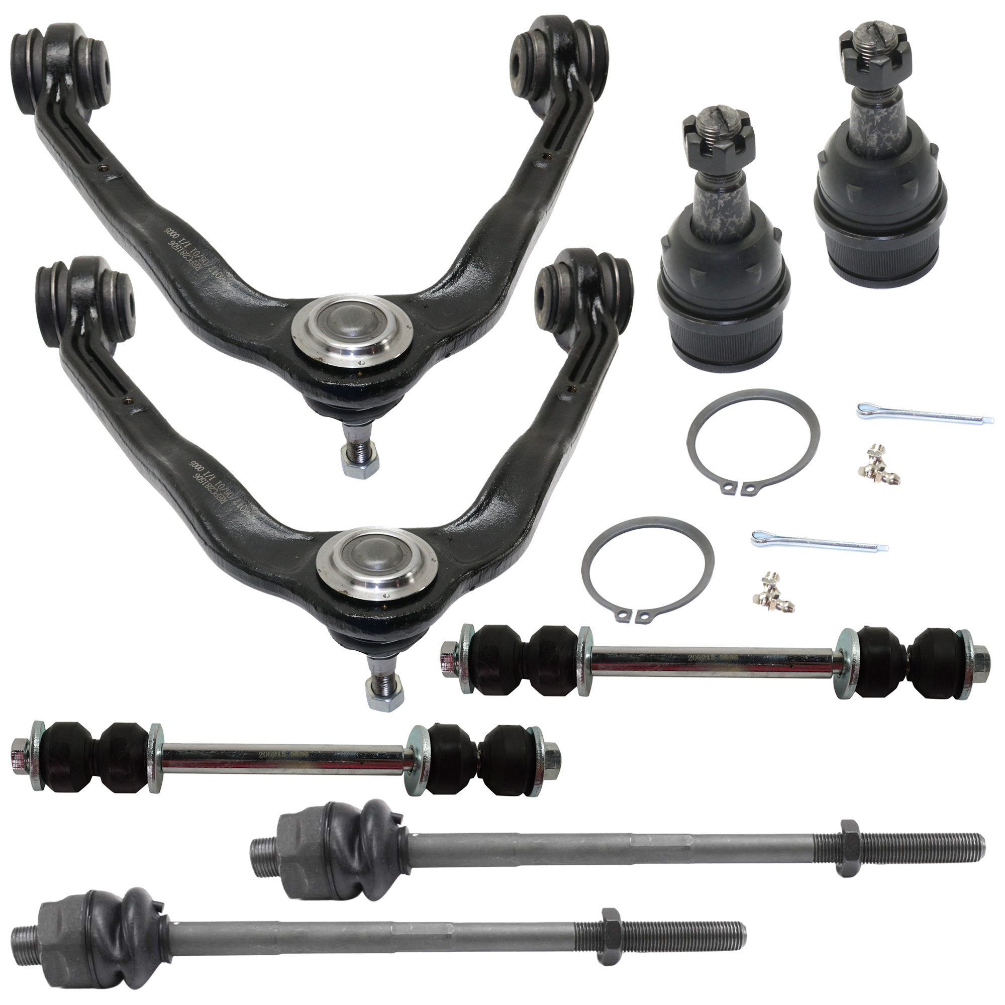 AM SILVERADO SIERRA 1500-99-06 FRONT CONTROL ARM RH AND LH Upper 10 pc kit w Ball Joint Sway Bar Link and Tie Rod End SKU KIT 060424 C76 OEM 12475485-15047200-15864153