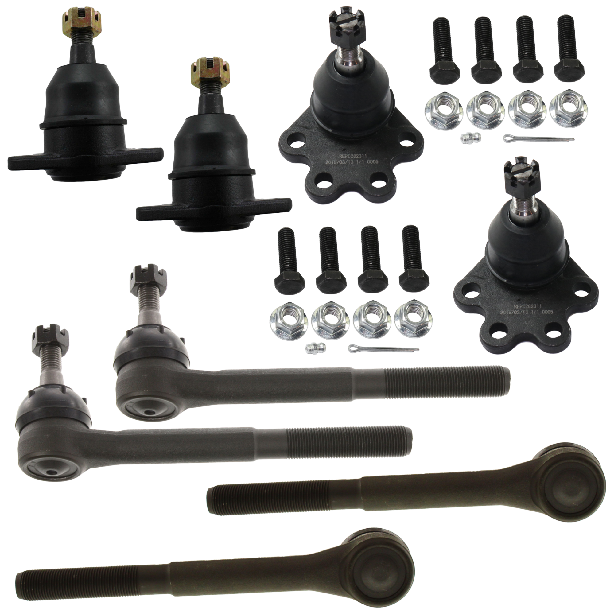 AM K1500-88-95 K1500 SUBURBAN 92-99 FRONT BALL JOINT RH AND LH Upper and Lower 8 pc kit with Tie Rod End SKU KIT 060424 C84 OEM 104106-286007-305171-2601315-5