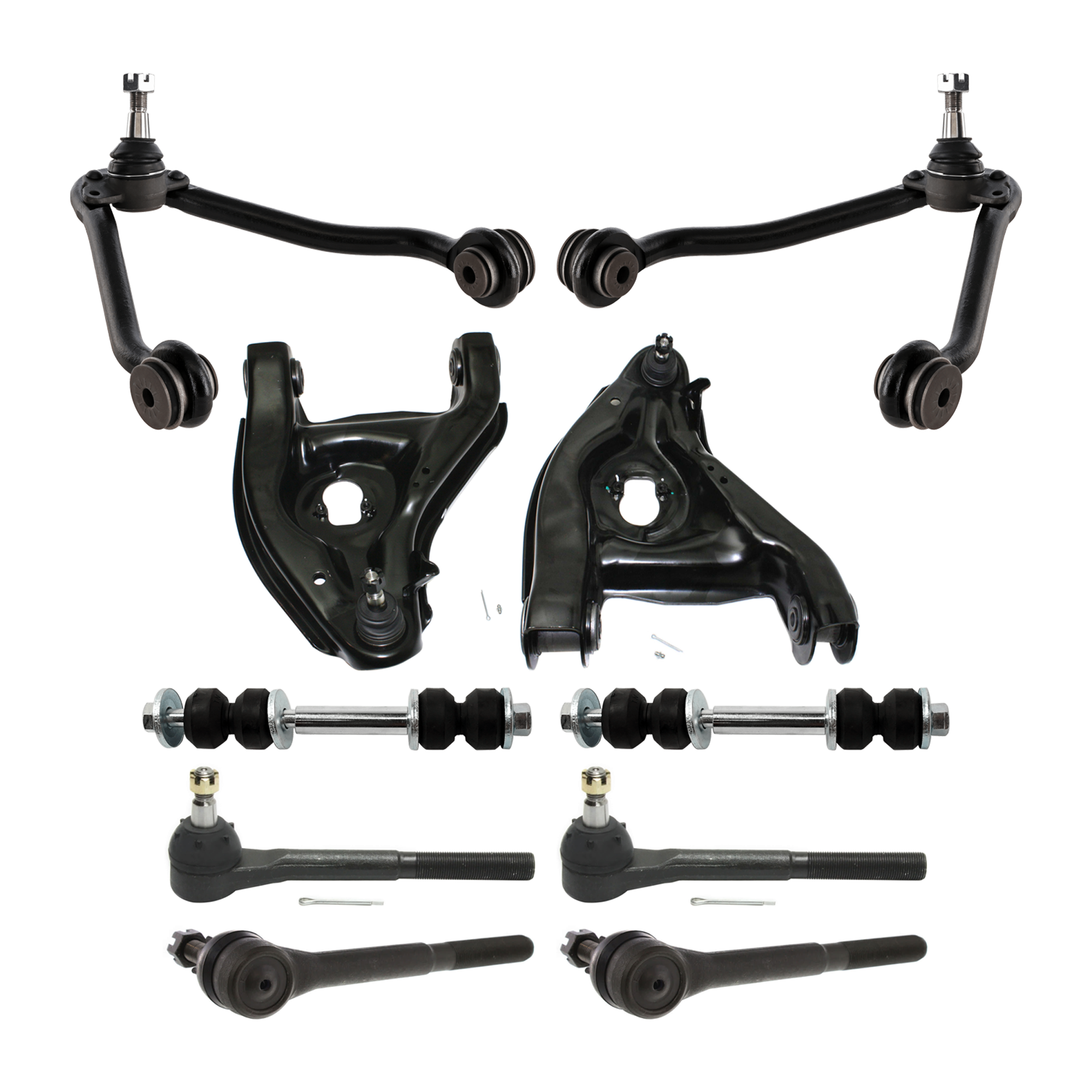 AM C FULL SIZE PICKUP 88-00 FRONT CONTROL ARM RH AND LH Upper and Lower 10 pc kit w Sway Bar Link and Tie Rod End SKU KIT 060424 C90 OEM 12543997-12543998-15665554