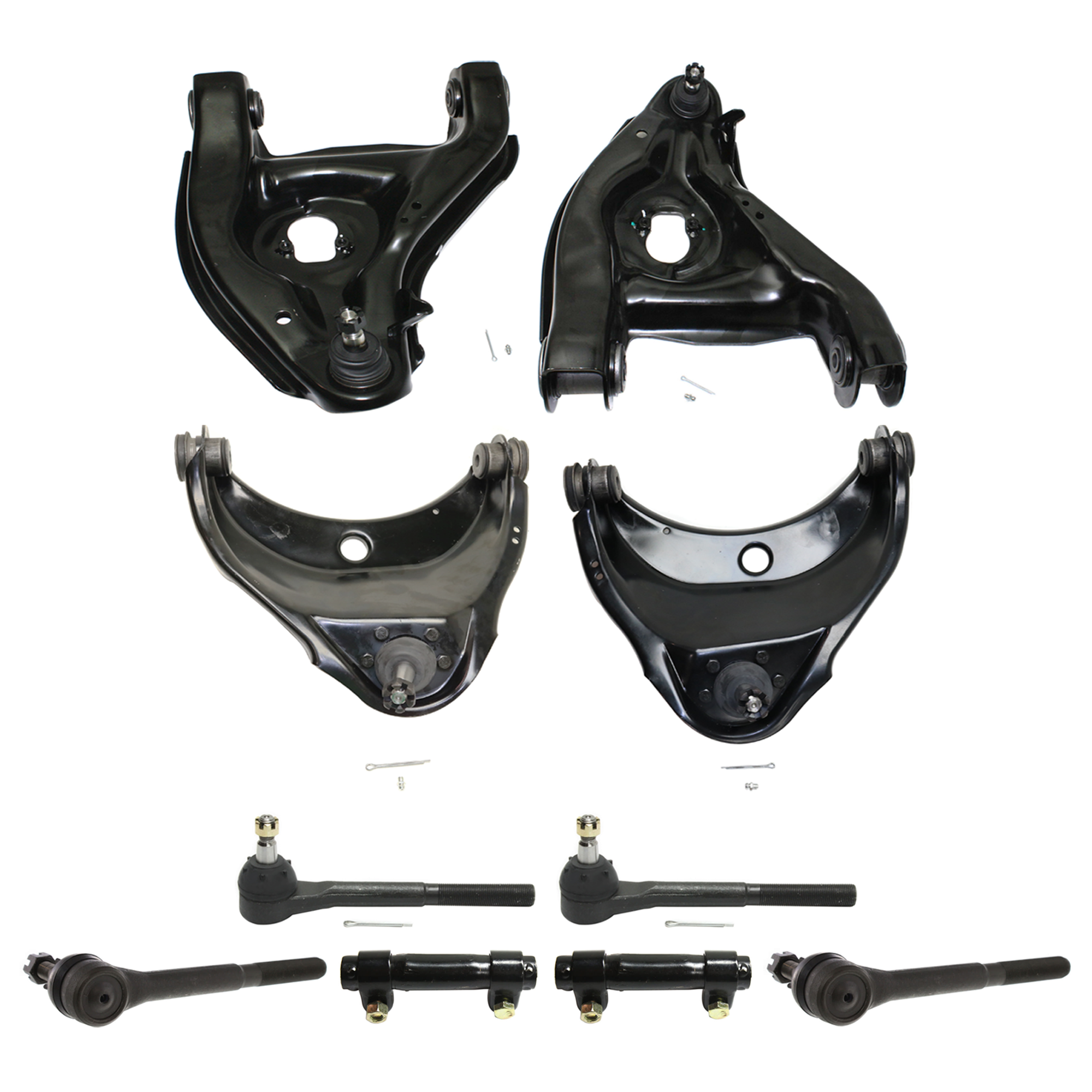 AM C FULL SIZE PICKUP FRONT CONTROL ARM RH AND LH Upper and Lower 10 pc kit w Ball Joint Tie Rod Adjusting Sleeve and Tie Rod End SKU KIT 060424 C91 OEM 12361035-12361036-15665554