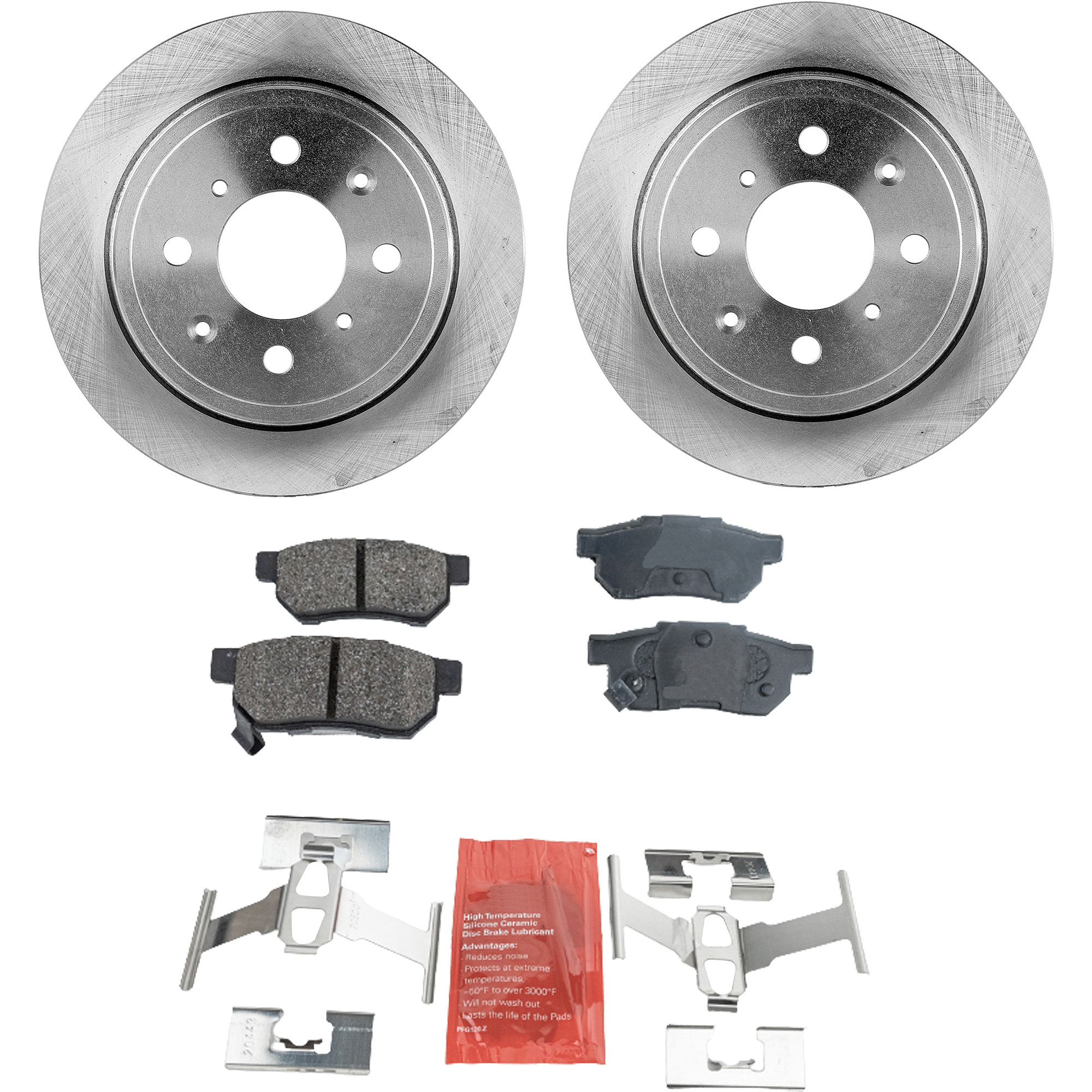 AM INTEGRA CRX 90-91 REAR BRAKE DISC AND PAD KIT 2 Wheel Set SKU KIT 060521-02 OEM 42510SE0000-42510SE0010-42510S
