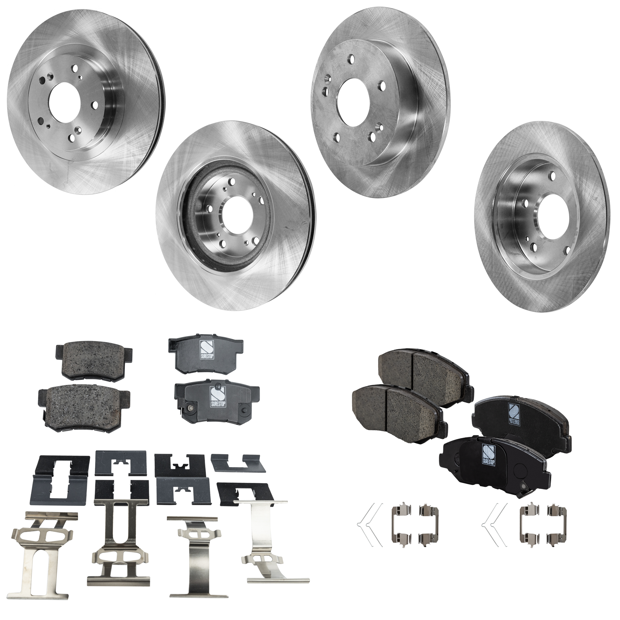 AM CIVIC ILX 15-15 FRONT AND REAR BRAKE DISC AND PAD KIT 4 Wheel Set Plain Surface 5 Lugs SKU KIT 060523-01 OEM 45251SVBA50-45251TR7A00-42510S