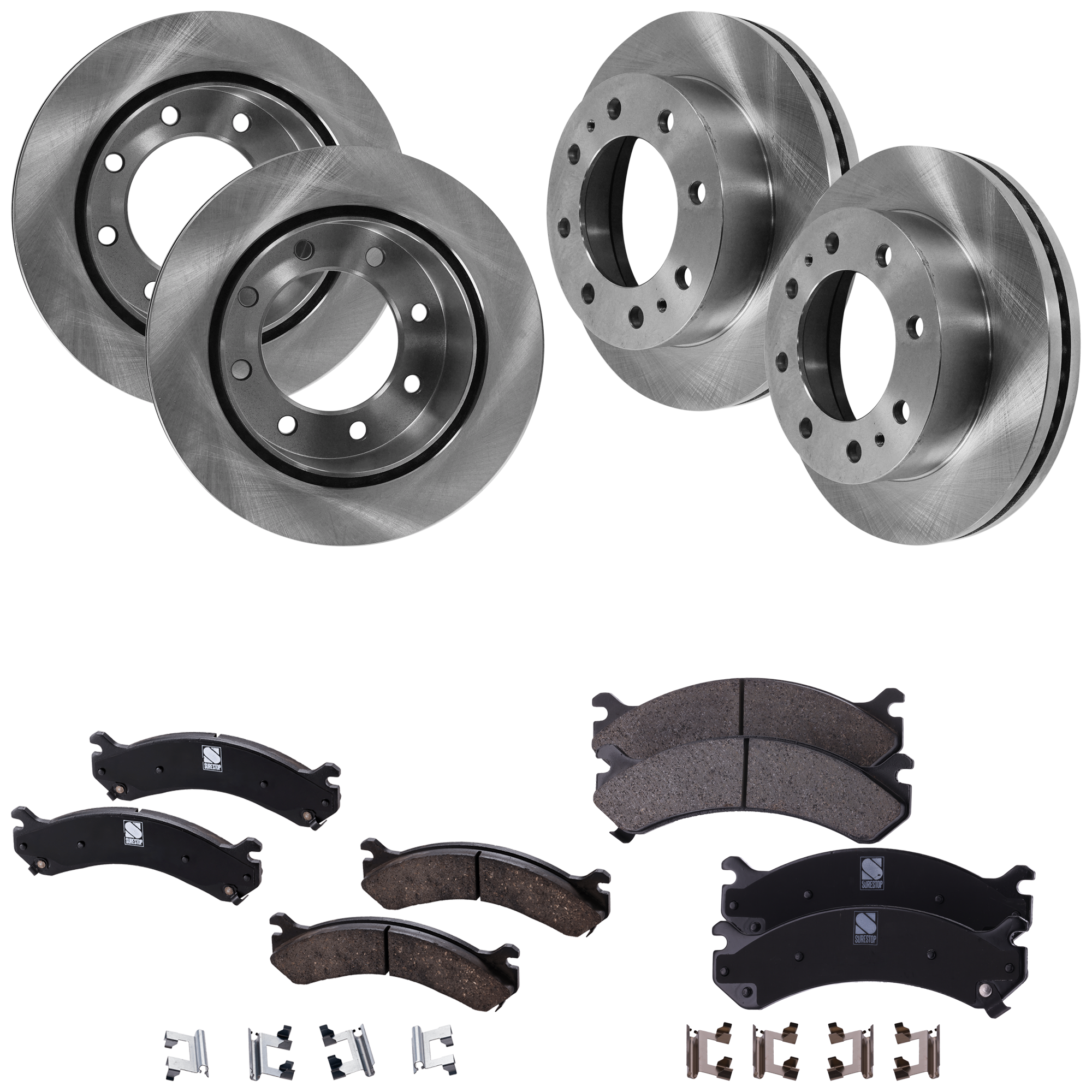 AM SIERRA 3500-05-10 FRONT AND REAR BRAKE DISC AND PAD KIT 4 Wheel Set SKU KIT 060523-08 OEM 15733625-15712803-15886464-180