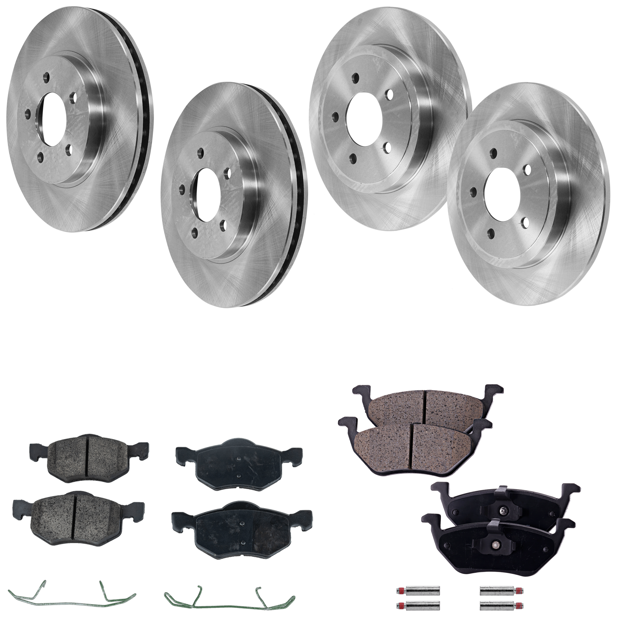 AM ESCAPE MARINER 05-07 FRONT AND REAR BRAKE DISC AND PAD KIT 4 Wheel Set Plain Surface 5 Lugs SKU KIT 060523-13 OEM 5L8Z1125AA 5U2Z1V125AB 5L8Z2C0