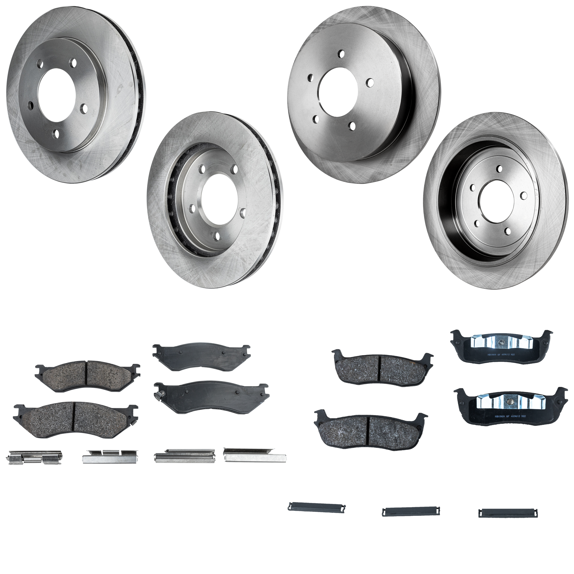 AM NAVIGATOR 99-99 FRONT AND REAR BRAKE DISC AND PAD KIT 4 Wheel Set SKU KIT 060523-14 OEM YL1Z1125AA F75Z2C026BC F75Z220
