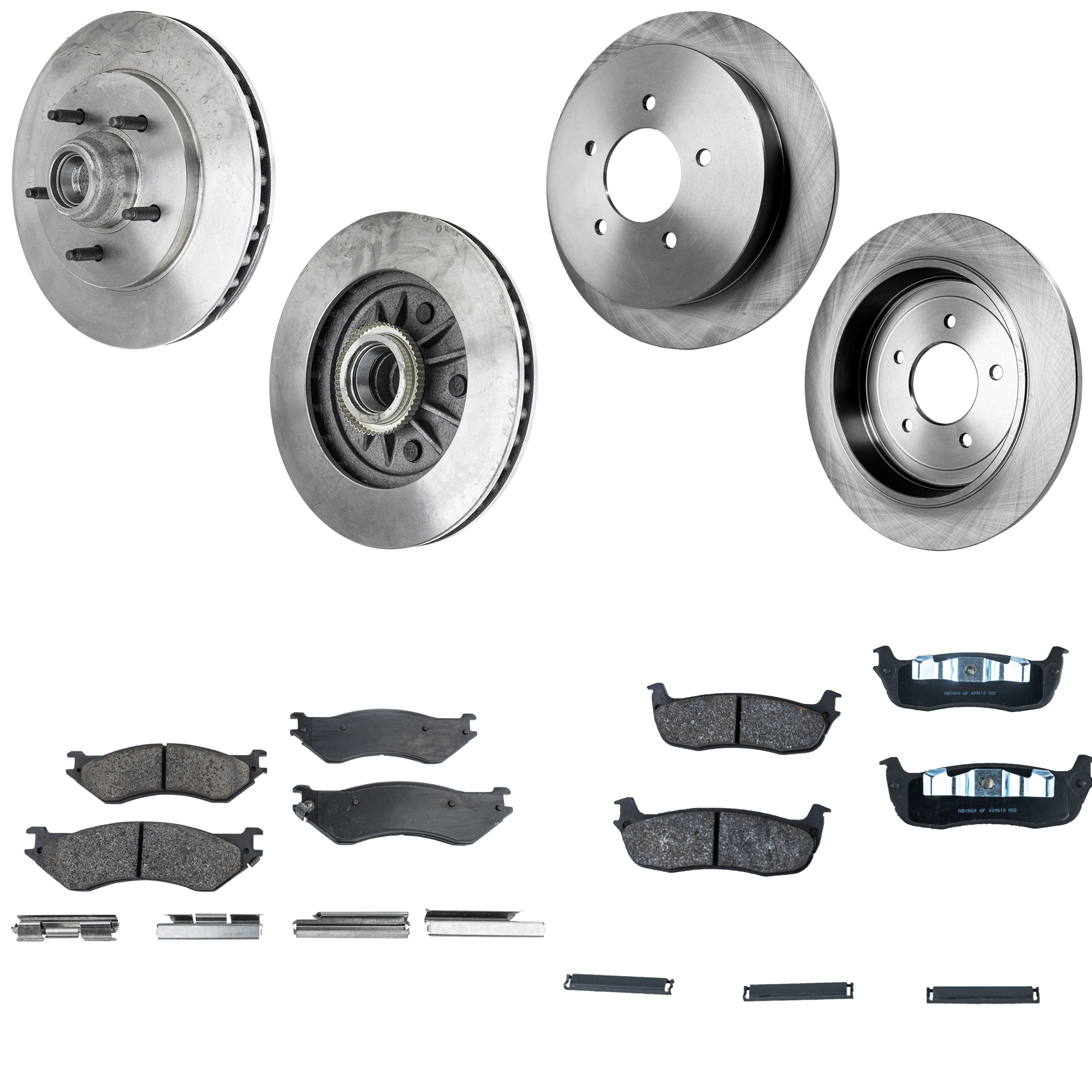 AM EXPEDITION 97-00 NAVIGATOR 98-00 FRONT AND REAR BRAKE DISC AND PAD KIT 4 Wheel Set Plain Surface 5 Lugs SKU KIT 060523-15 OEM F75Z2C026BC 19926-27077-54050
