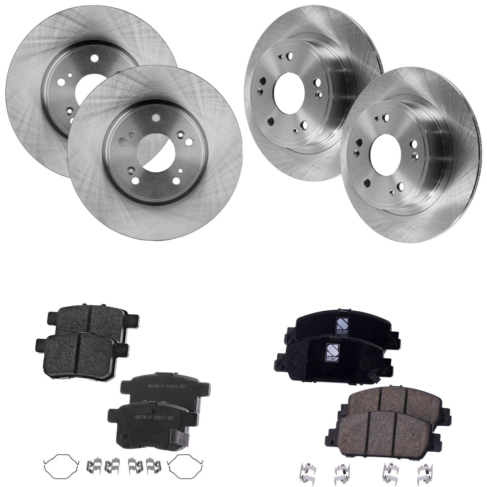 AM ACCORD 15-17 FRONT AND REAR BRAKE DISC AND PAD KIT 4 Wheel Set Plain Surface 5 Lugs SKU KIT 060523-16 OEM 42510SFY000-42510TA0A00-42510T