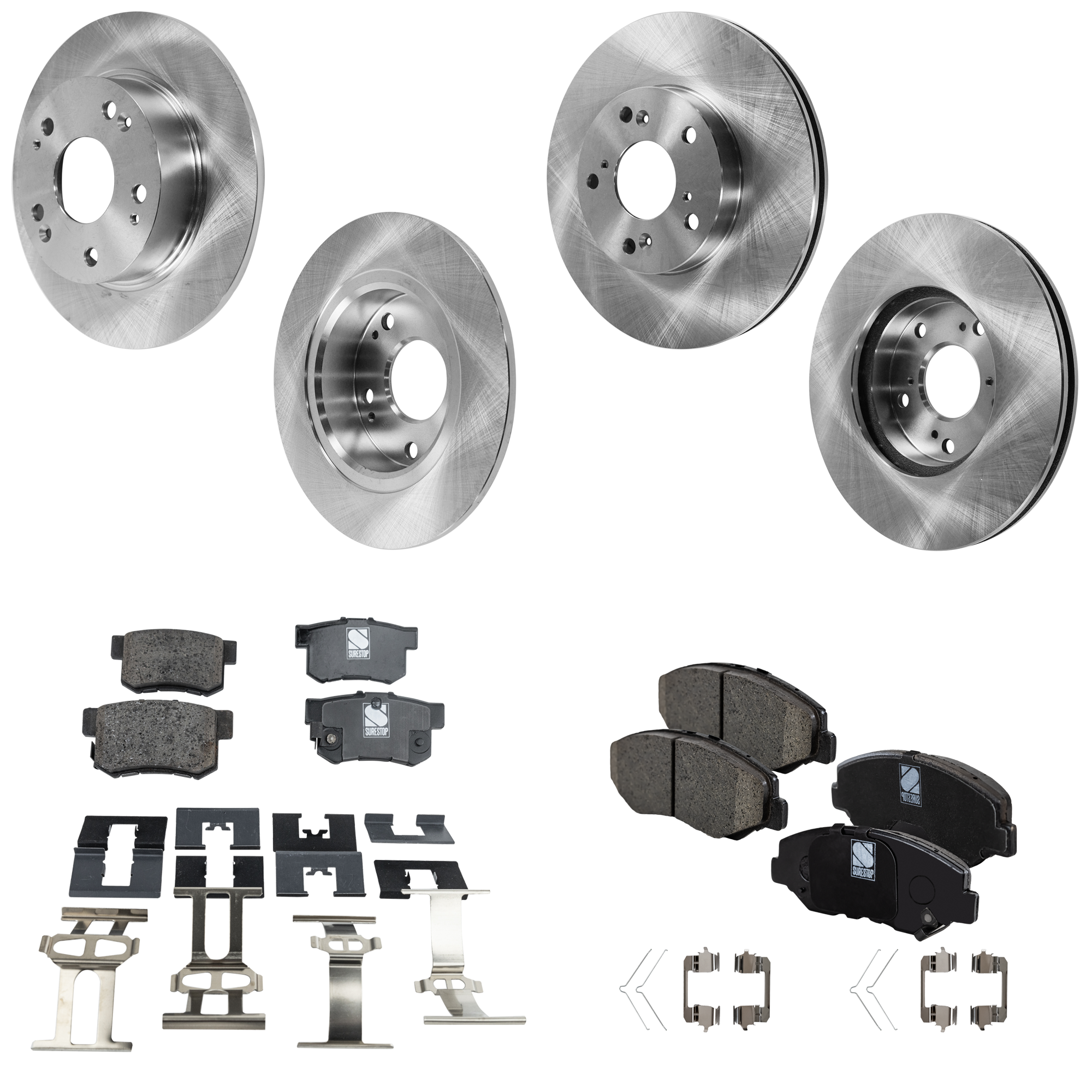 AM ACCORD 03-07 FRONT AND REAR BRAKE DISC AND PAD KIT 4 Wheel Set Plain Surface 5 Lugs SKU KIT 060523-19 OEM 45251S87A00-42510SDAA00-42510S