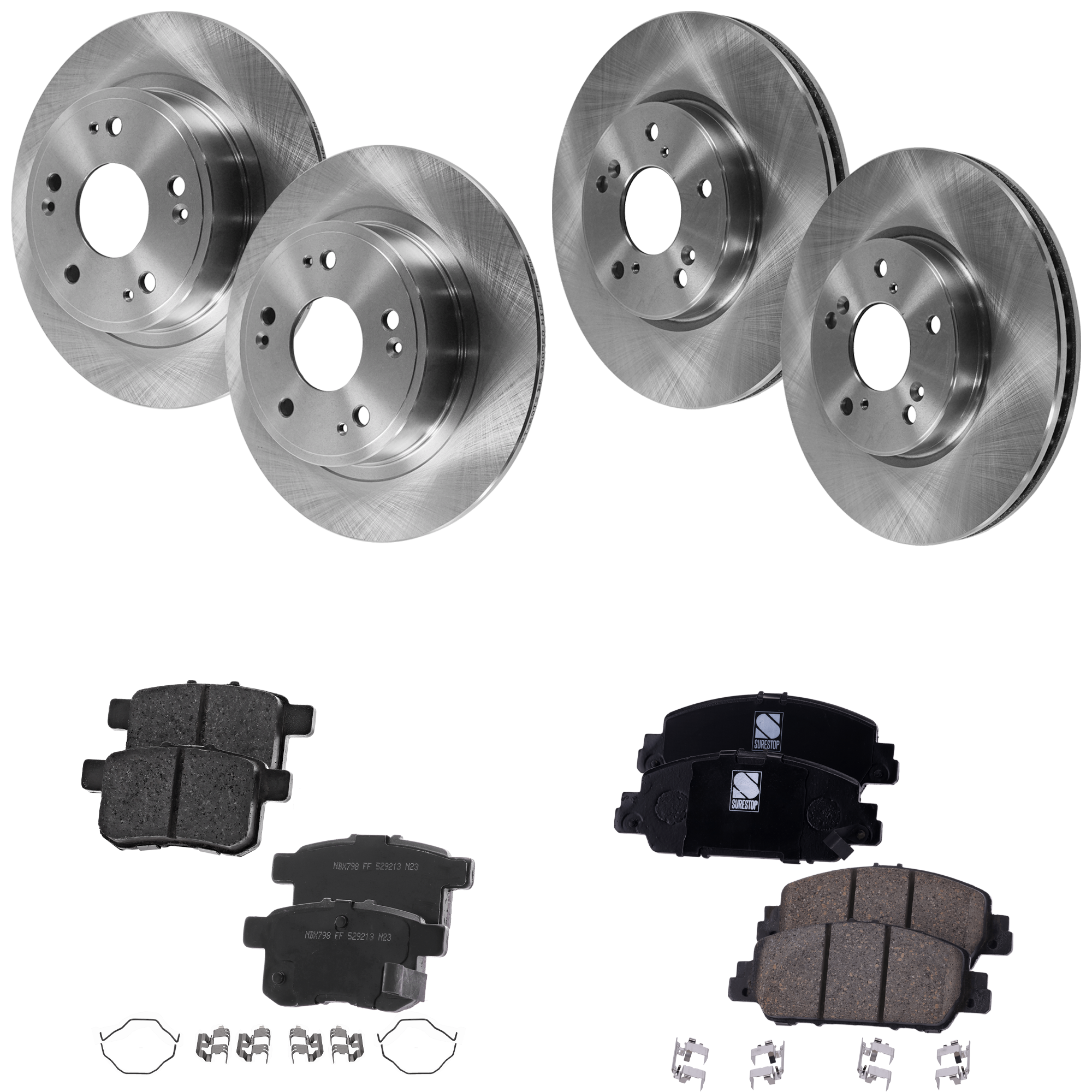 AM ACCORD 13-17 FRONT AND REAR BRAKE DISC AND PAD KIT 4 Wheel Set Plain Surface 5 Lugs SKU KIT 060523-21 OEM 45251T7WA02-42510SFY000-42510T