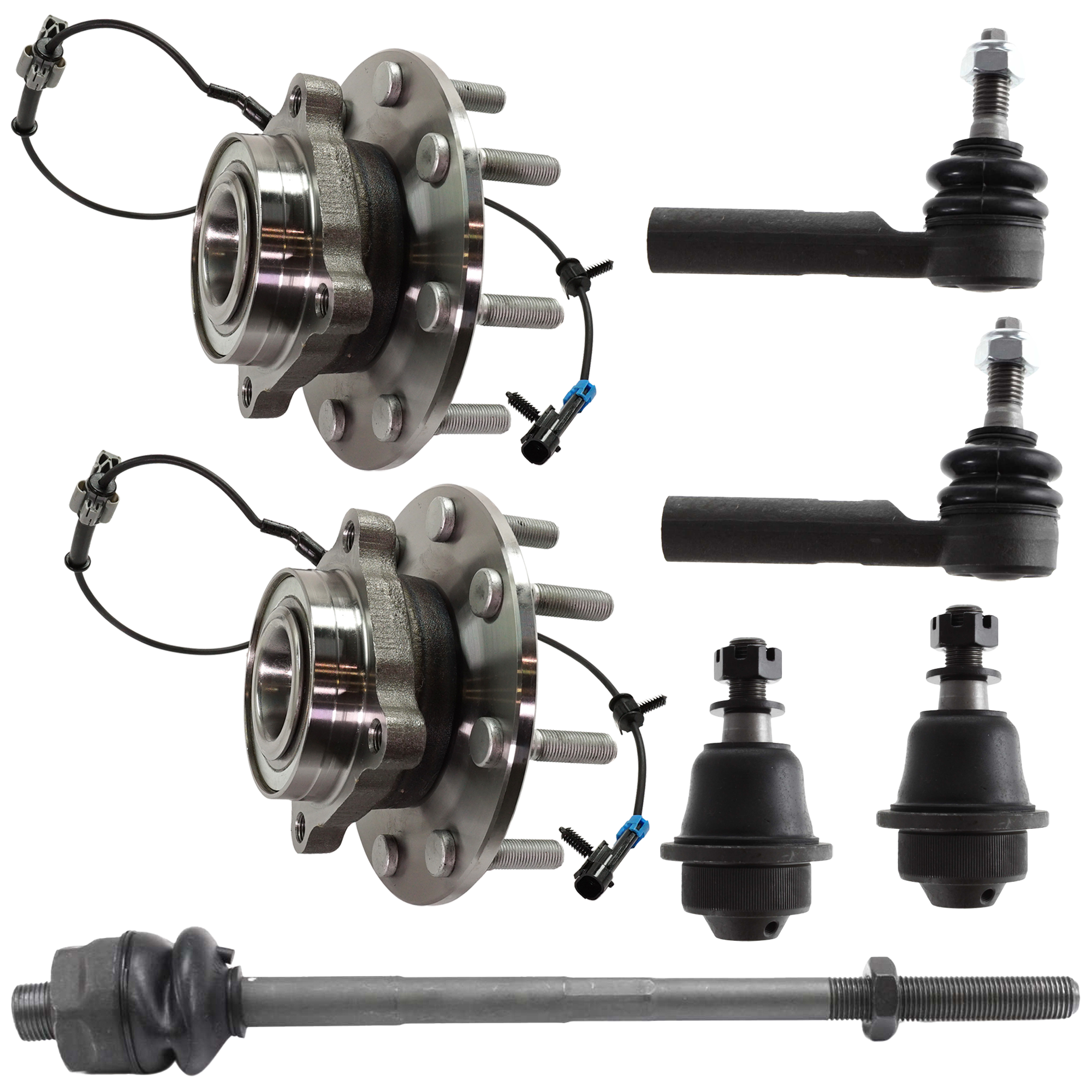 AM SILVERADO 3500 HD SIERRA 3500 HD 07-10 FRONT SUSPENSION KIT RH=LH 7 pc kit with Ball Joint Tie Rod End and Wheel Hub SKU KIT 060524-09 OEM 114327-2601529-2601654-5051