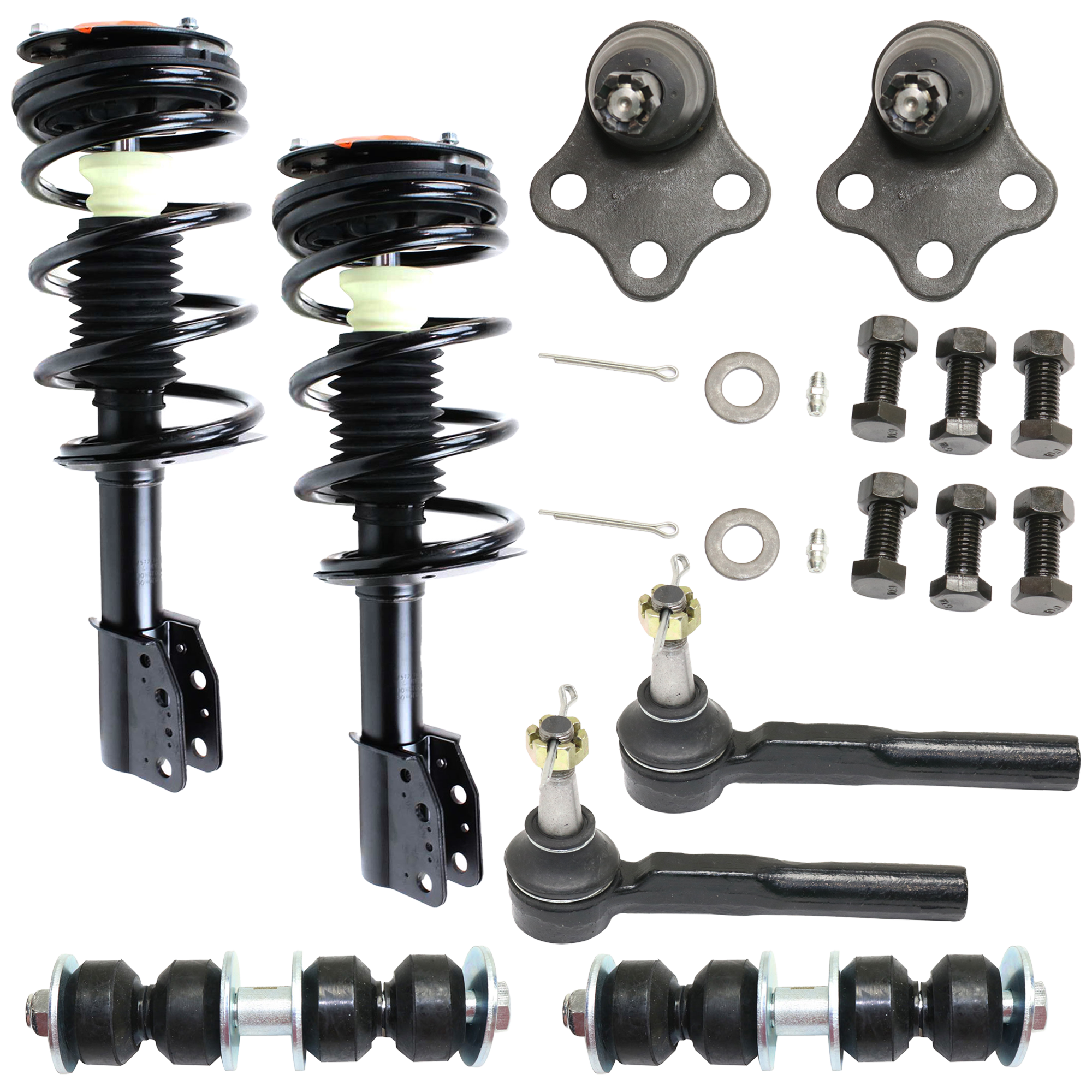 AM MALIBU 97-03 GRAND AM 99-05 FRONT SUSPENSION KIT RH=LH 8 pc Kit with Shock Absorber and Strut Assembly Ball Joint Tie Rod End and Sway Bar Link SKU KIT 060524-12 OEM 104258-282022-2601490-5051102