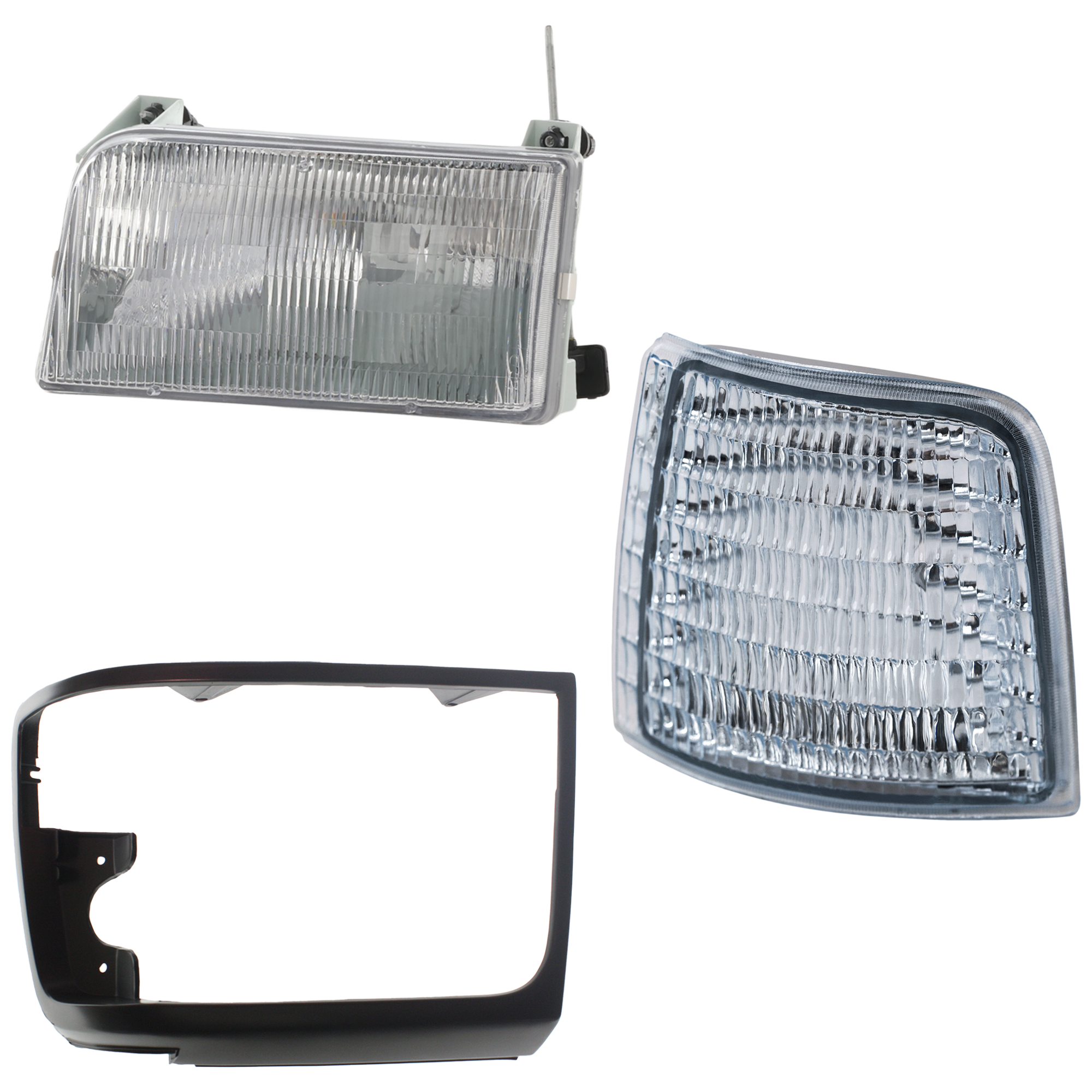 AM F SERIES 92-97 HEAD LAMP LH Assembly Halogen 3 pc kit with Corner Light Headlight and Headlight Door SKU KIT 060524-42 Partslink FO2502118 FO2550110 FO2512129 OEM F2TZ13008B F2TZ15A201D F2TZ130