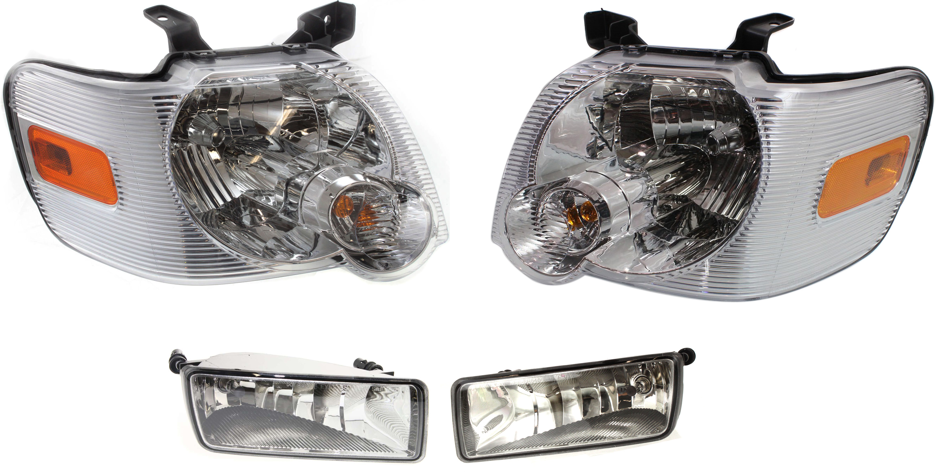 AM EXPLORER 06-10 EXPLORER SPORT TRAC 07-10 HEAD LAMP RH AND LH Assembly Halogen 4 pc Kit with Fog Lights SKU KIT 060617-01 Partslink FO2503220 FO2502220 FO2594100 FO2595100 OEM 6L2Z13008AA 6L2Z13008BA 6L2Z15