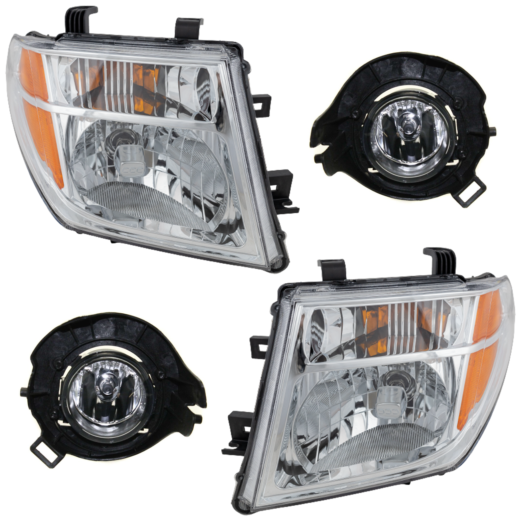 AM FRONTIER 05-08 PATHFINDER 05-07 HEAD LAMP RH AND LH Assembly Halogen 4 pc Kit with Fog Lights SKU KIT 060617-09 Partslink NI2503157 NI2502157 NI2592120 NI2593120 OEM 26010EA525-26060EA525-26155EA5