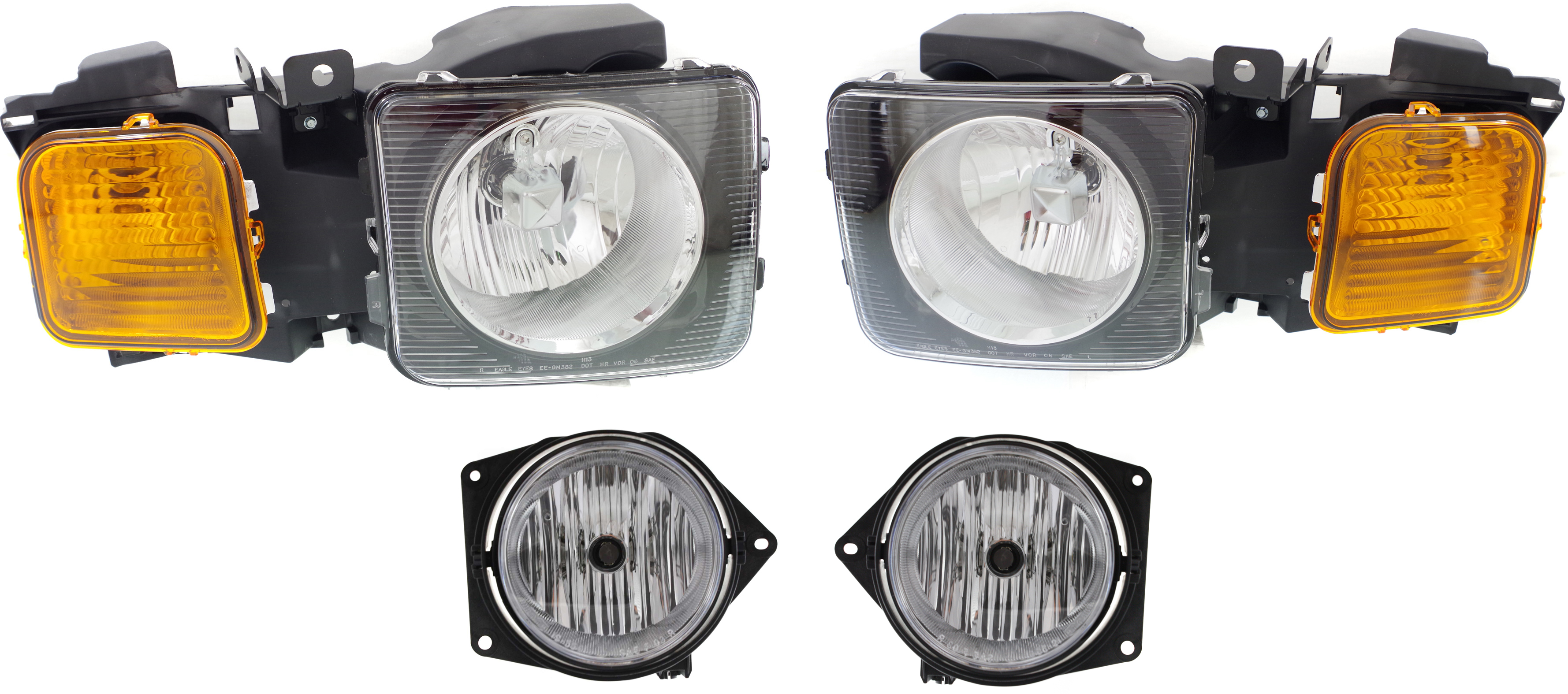AM H3-06-10 H3T 09-10 HEAD LAMP RH AND LH Assembly Halogen 4 pc Kit with Fog Lights SKU KIT 060617-17 Partslink HU2503100 HU2502100 HU2592101 HU2593101 OEM 15951164-15951163-15807157-158