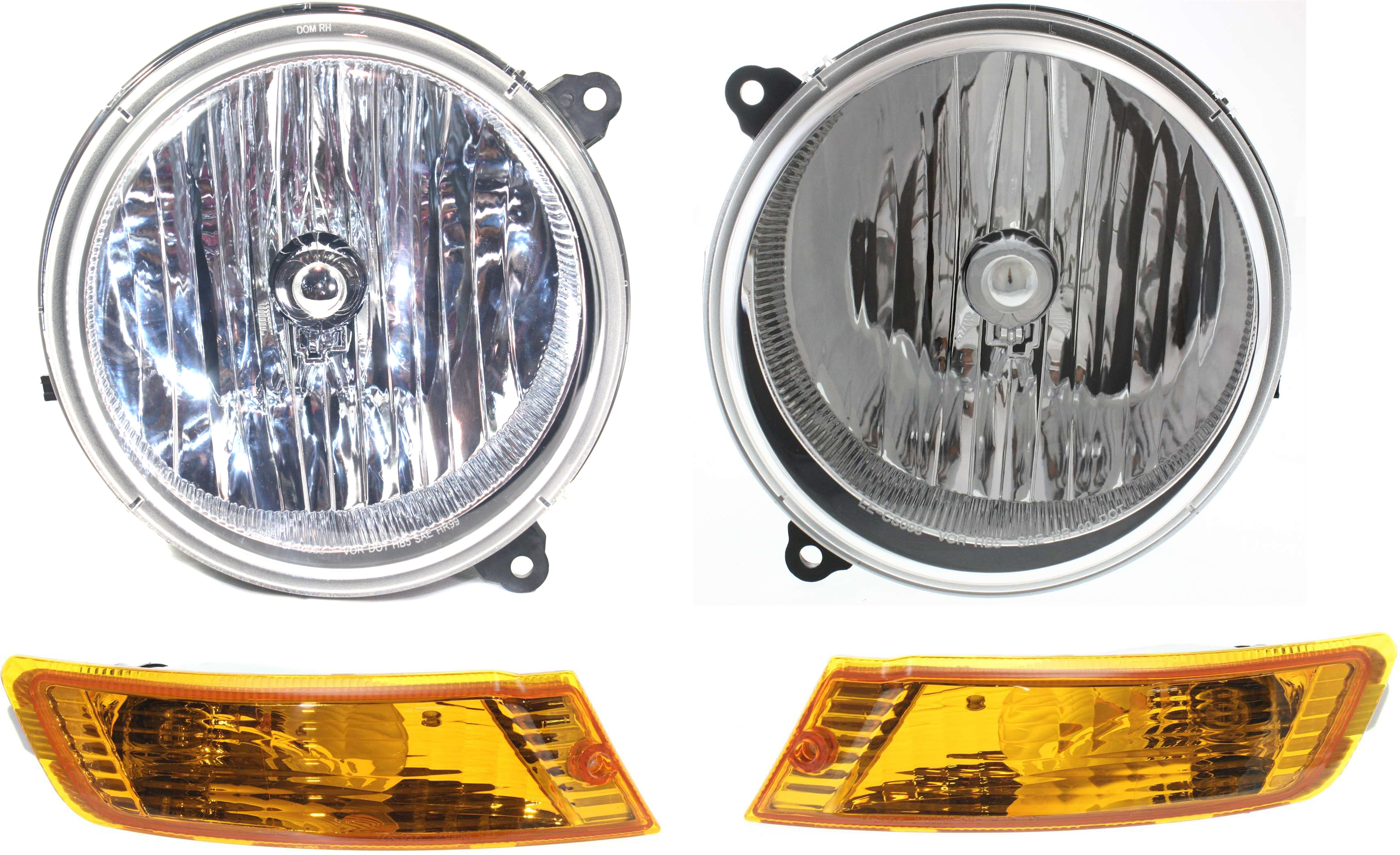 AM LIBERTY 05-07 HEAD LAMP RH AND LH Assembly Halogen 4 pc Kit with Turn Signal Lights SKU KIT 060617-30 Partslink CH2503156 CH2502156 CH2520143 CH2521143 OEM 55157140AA 55157141AA 55156767