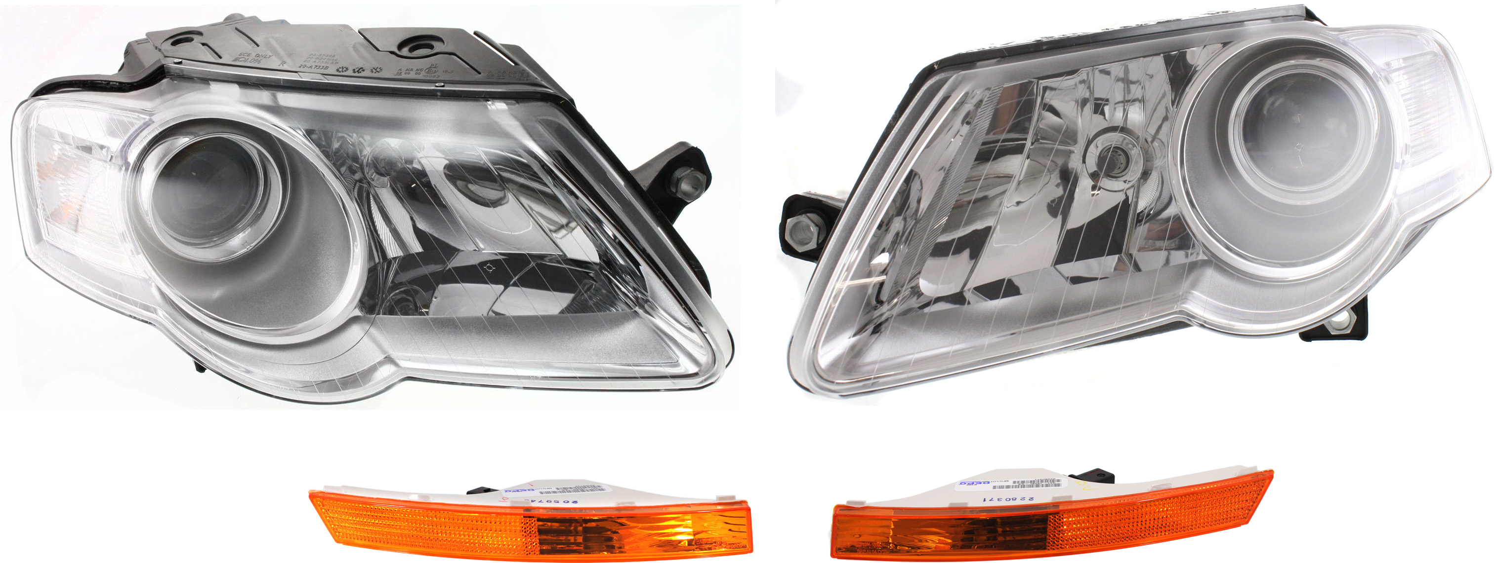 AM PASSAT 06-10 HEAD LAMP RH AND LH Assembly Halogen 4 pc Kit with Turn Signal Lights SKU KIT 060617-53 Partslink VW2503130 VW2503134 VW2502130 VW2502134 VW2530107 VW2531107 OEM 3C0941006L 3C0941006AE 3C09410
