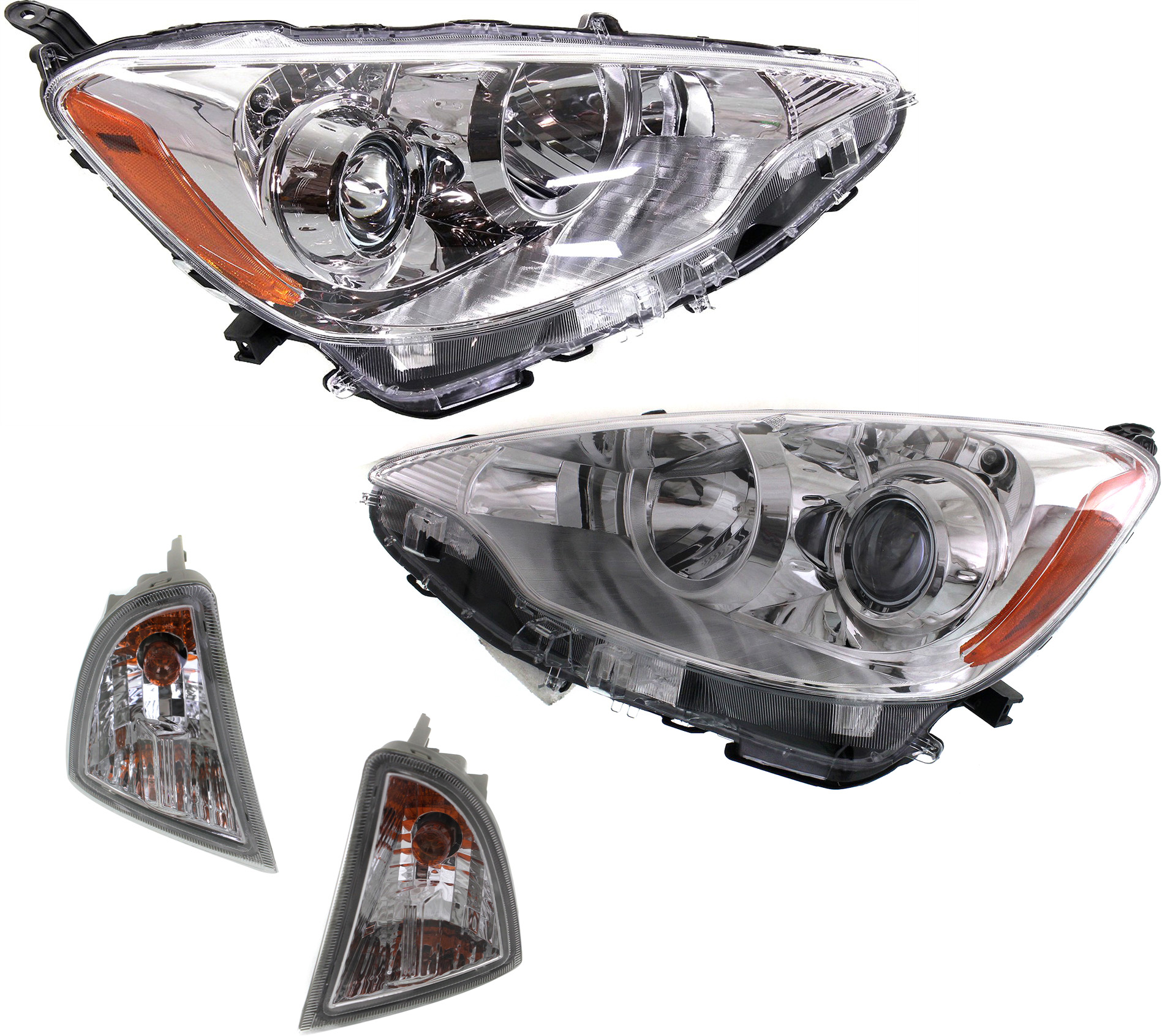 AM PRIUS C 12-14 HEAD LAMP RH AND LH Assembly Halogen 4 pc kit with Turn Signal Lights SKU KIT 060617-63 OEM 8111052E81-8115052E81-81521520