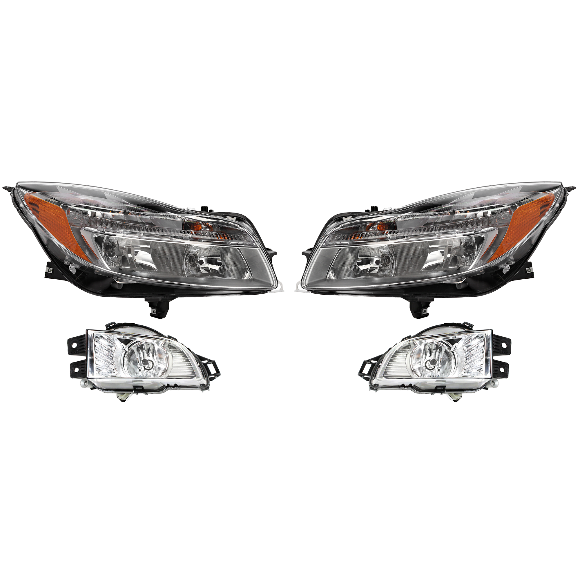 AM REGAL 11-13 HEAD LAMP RH AND LH Assembly Halogen 4 pc Kit with Fog Lights SKU KIT 060617-69 Partslink GM2502353 GM2503353 GM2592302 GM2593302 OEM 22794766-22794767-22950977-229