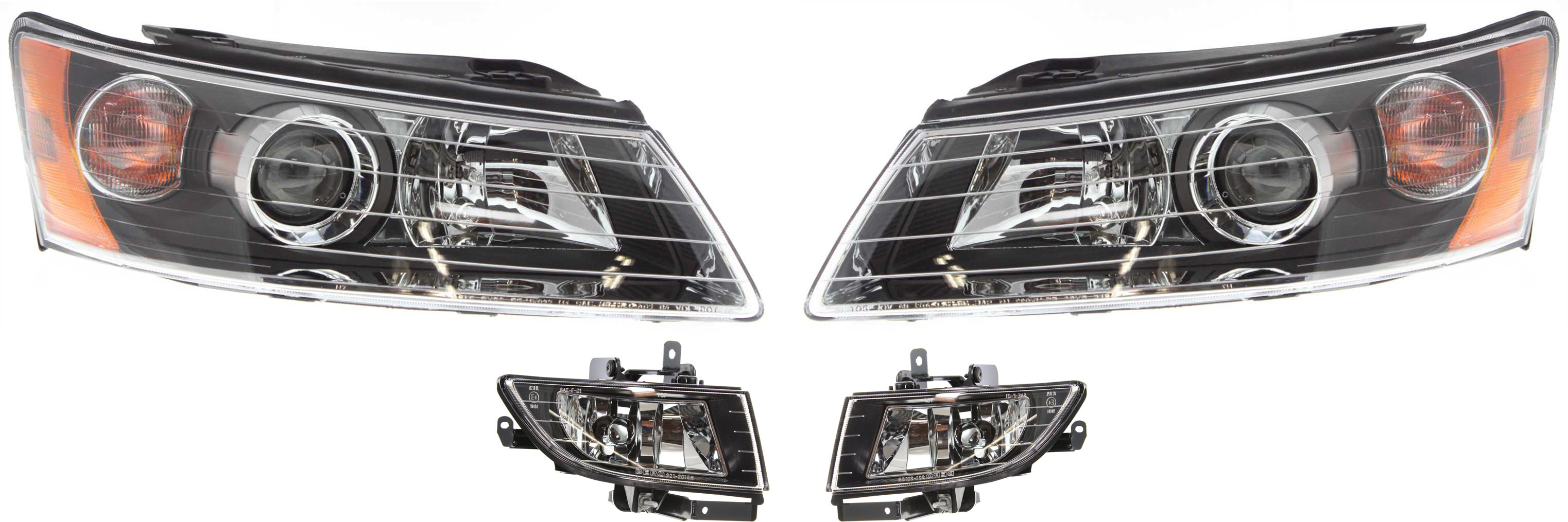 AM SONATA 06-08 HEAD LAMP RH AND LH Assembly Halogen 4 pc Kit w Fog Lights SKU KIT 060617-78 Partslink HY2502135 HY2503135 HY2592123 HY2593123 OEM 921010A000-921020A000-922013K0