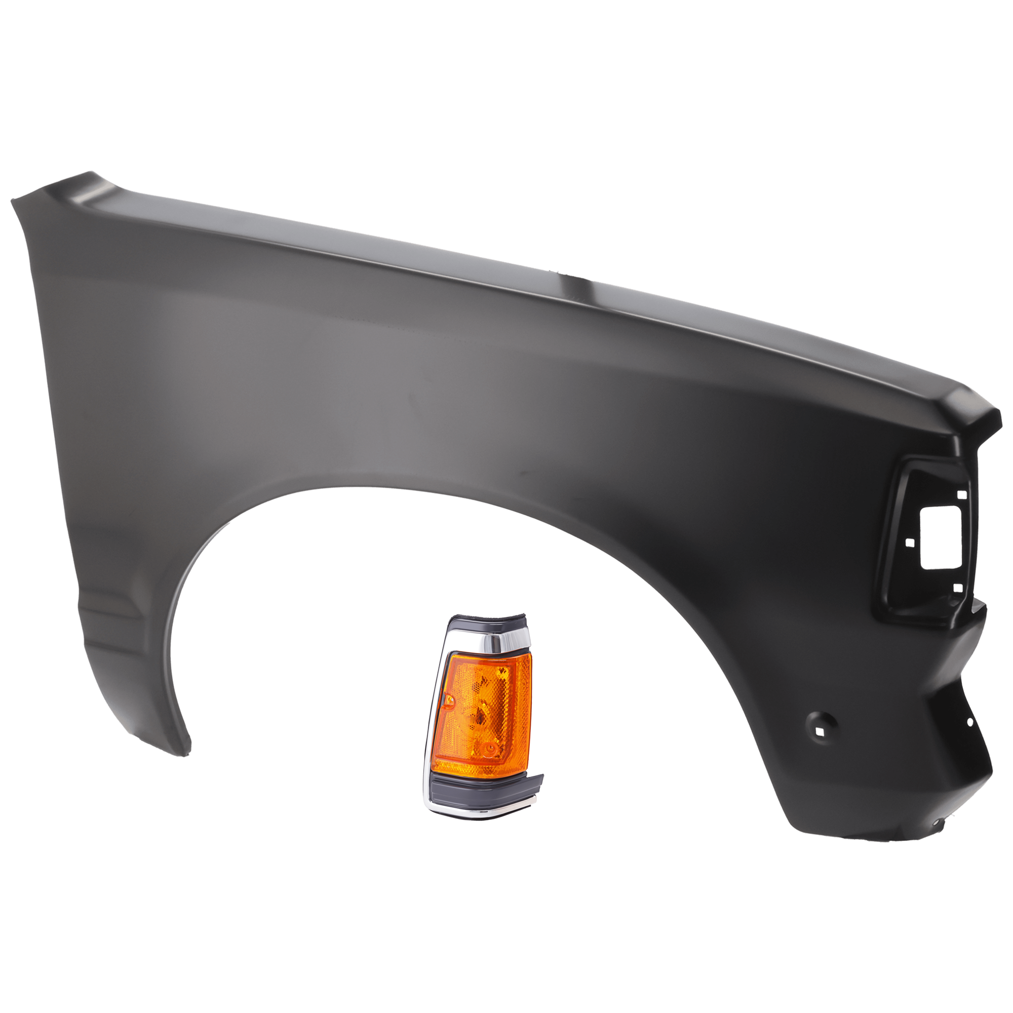 AM NISSAN 720-83-86 FRONT FENDER RH 2 pc Kit Primed with Corner Light SKU KIT 060626-30 Partslink NI1241114 NI2551102 OEM 6311208W00-2618010W00