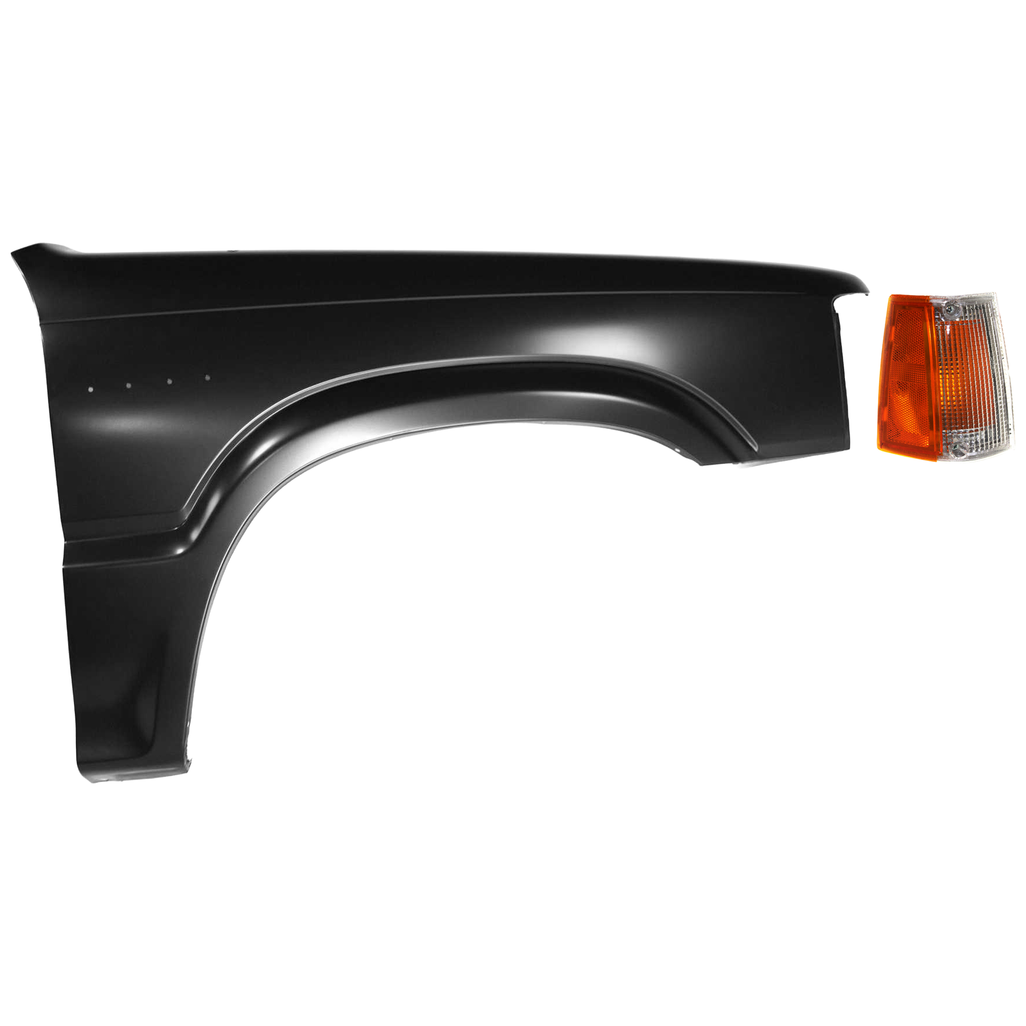 AM B2000-86-87 B2200-87-93 FRONT FENDER RH 2 pc Kit Primed RWD w Antenna Hole with Corner Light SKU KIT 060626-46 Partslink MA1241116 MA2551101 OEM UB4052111E UB3951090A