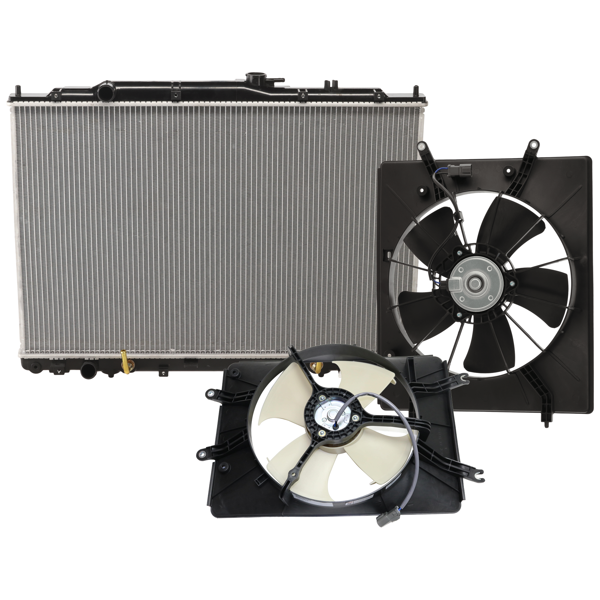AM MDX 01-02 PILOT 03-04 RADIATOR 3 pc Kit with A C Condenser Fan and Radiator Fan SKU KIT 060626-57 Partslink AC3010134 HO3010185 AC3115105 HO3113120 OEM 19010RDJA52-19010PGKA51-19015P