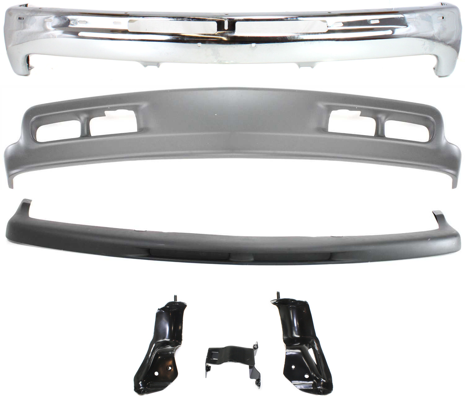 AM SUBURBAN 1500-00-04 FRONT BUMPER 6 pc Kit Chrome with Bumper Bracket Bumper Trim and Valance SKU KIT 060717-06 Partslink GM1002376 GM1061102 GM1051103 GM1092167 OEM 12336026 Performance 15050703