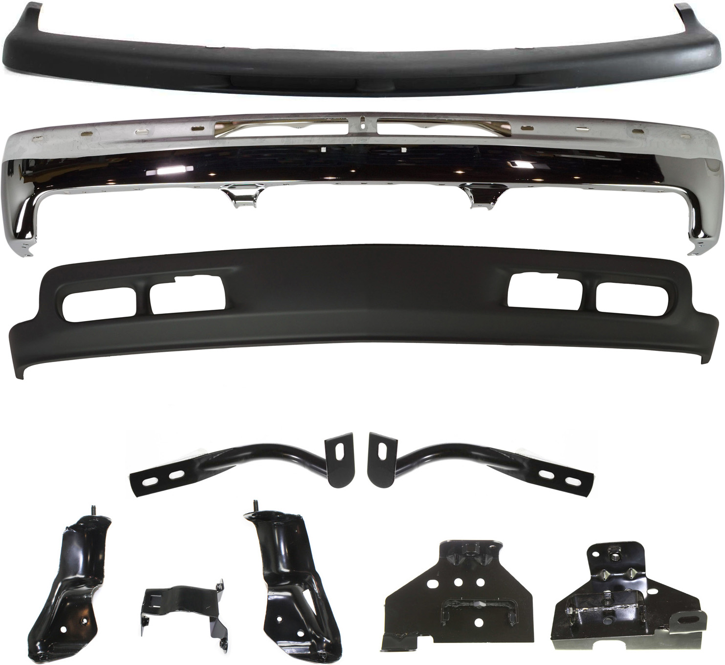 AM SUBURBAN 1500-00-03 TAHOE 00-06 FRONT BUMPER 10 pc Kit Chrome w Bumper Brackets Bumper Trim and Valance SKU KIT 060717-12 Partslink GM1002376 GM1061102 GM1066129 GM1067129 GM1066131 GM1067131 GM1051103 GM1092167 OEM 12336026 Performance 15705657