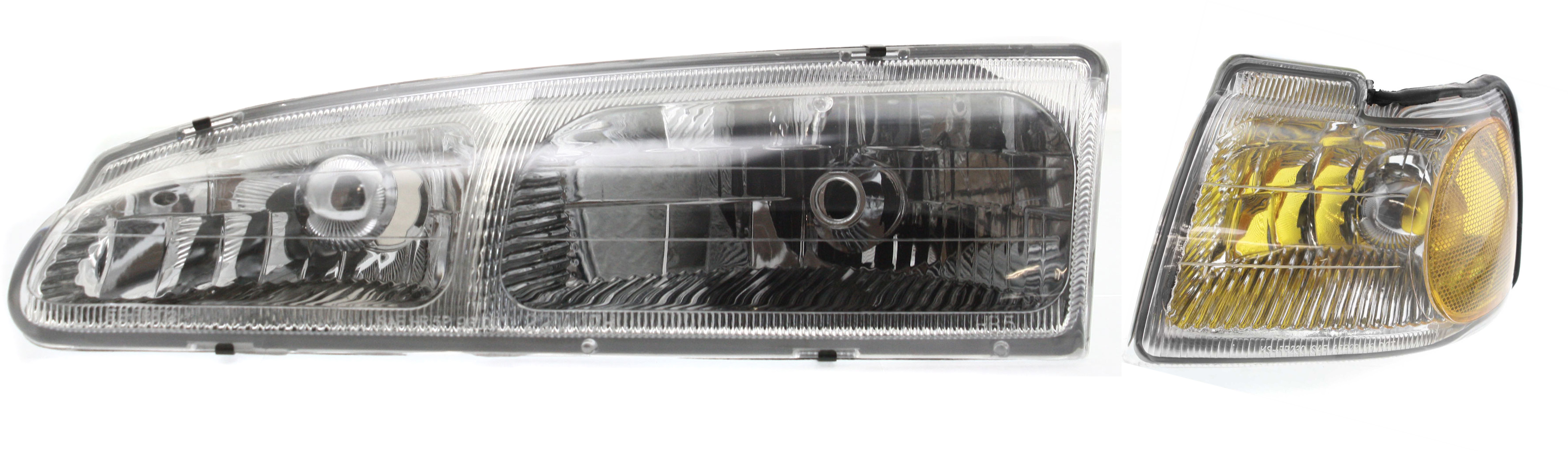 AM COUGAR THUNDERBIRD 96-97 HEAD LAMP LH Assembly Halogen 2 pc Kit with Corner Light SKU KIT 060717-17 Partslink FO2502136 FO2520131 OEM F6SZ13008BJ F6SZ13201A